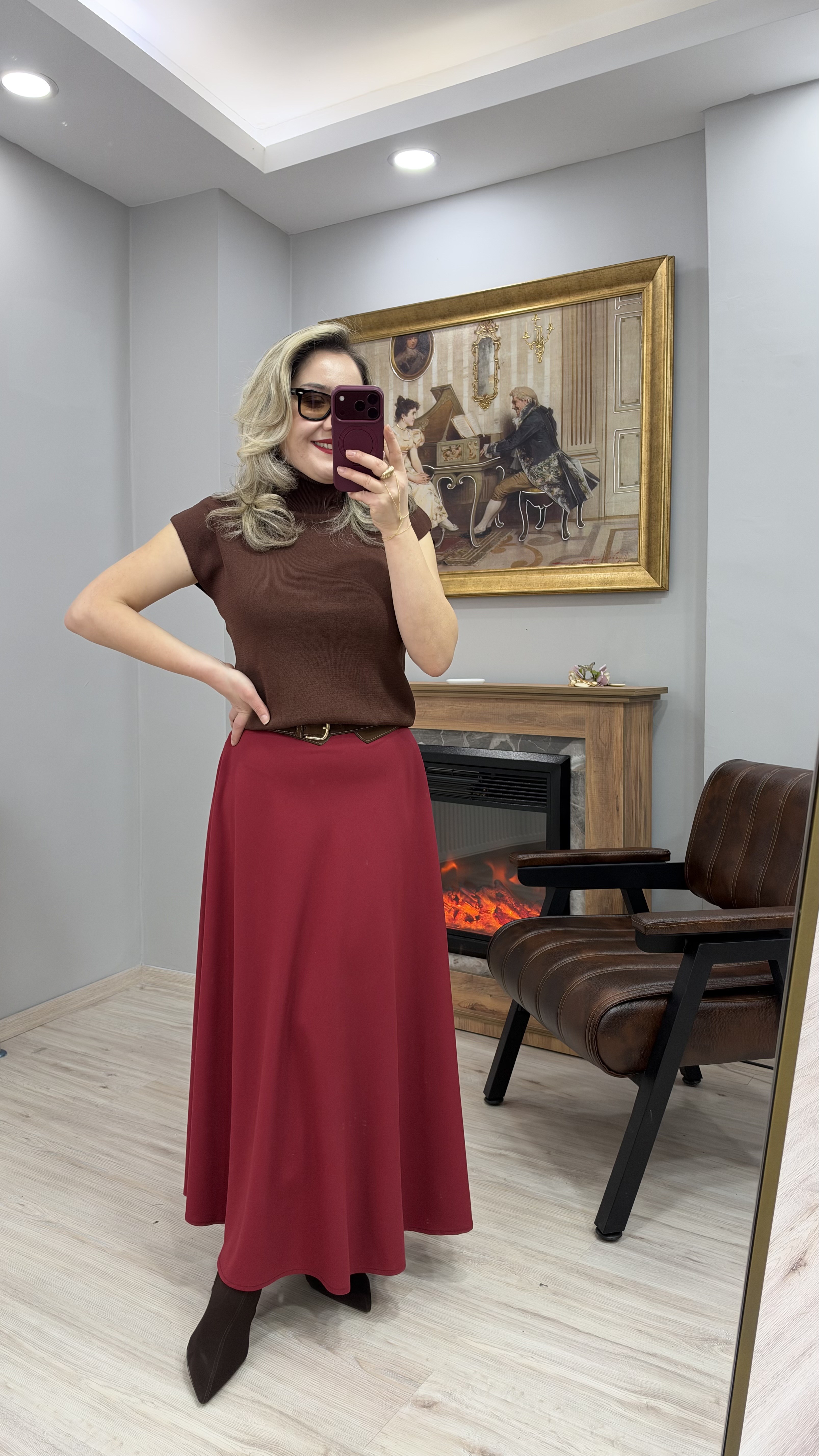 KEMERLİ ÇAN ETEK BORDO