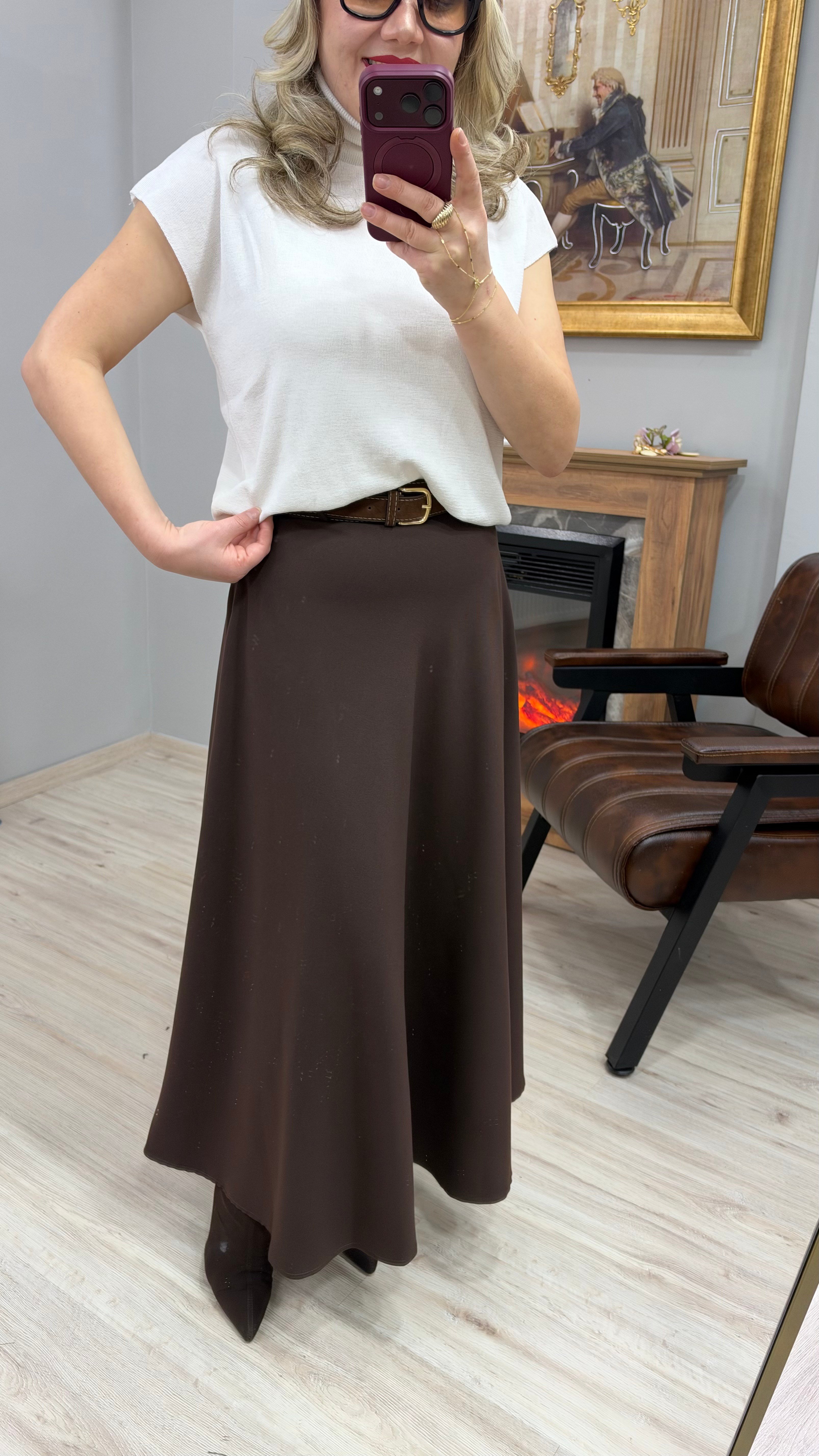 KEMERLİ ÇAN ETEK KAHVE