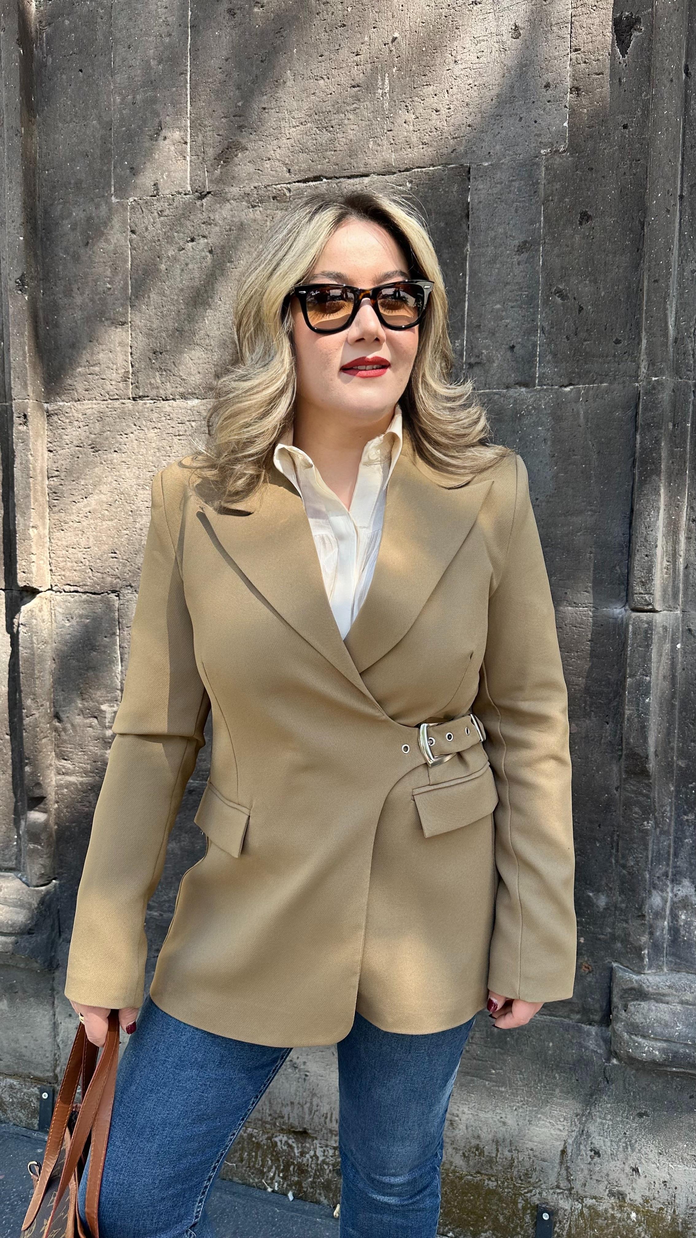 KEMERLİ KRUVAZE BLAZER CEKET HAKİ