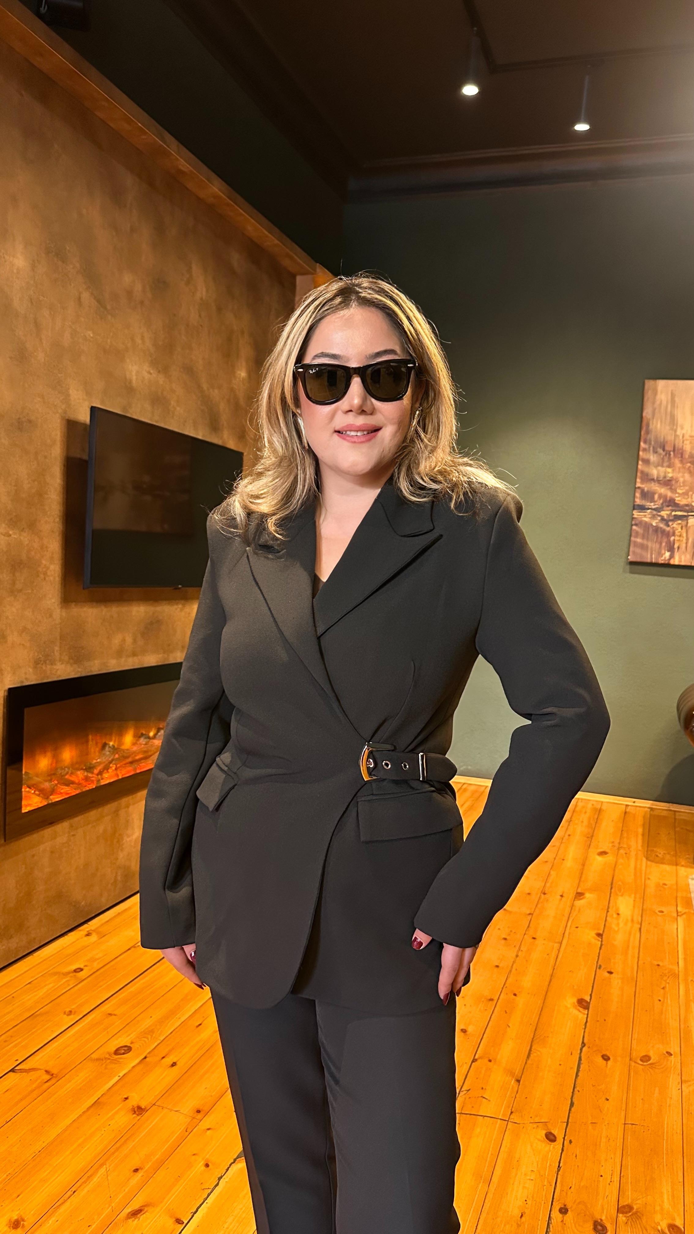 KEMERLİ KRUVAZE BLAZER CEKET SİYAH