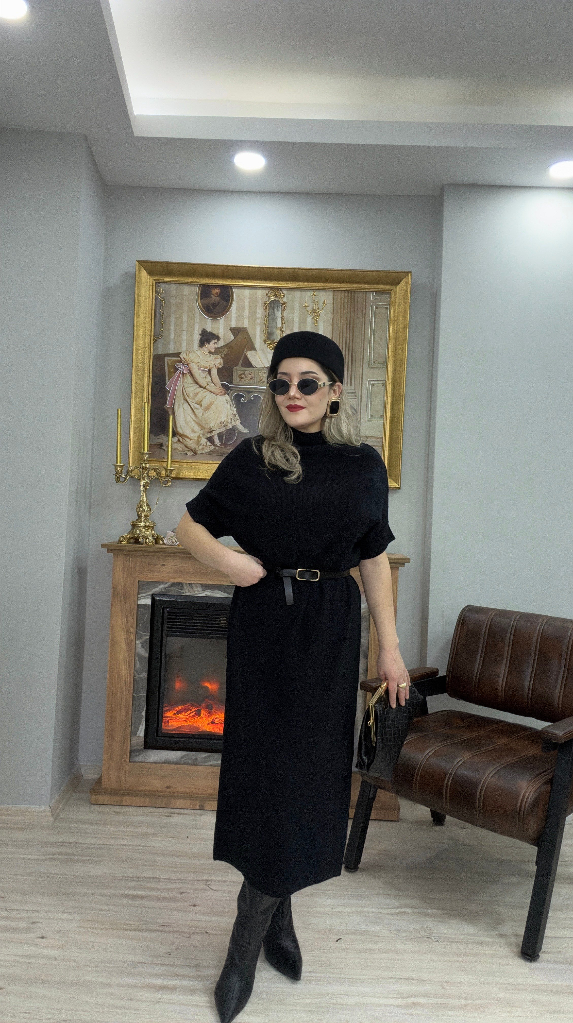 KEMERLİ TRİKO ELBİSE SİYAH