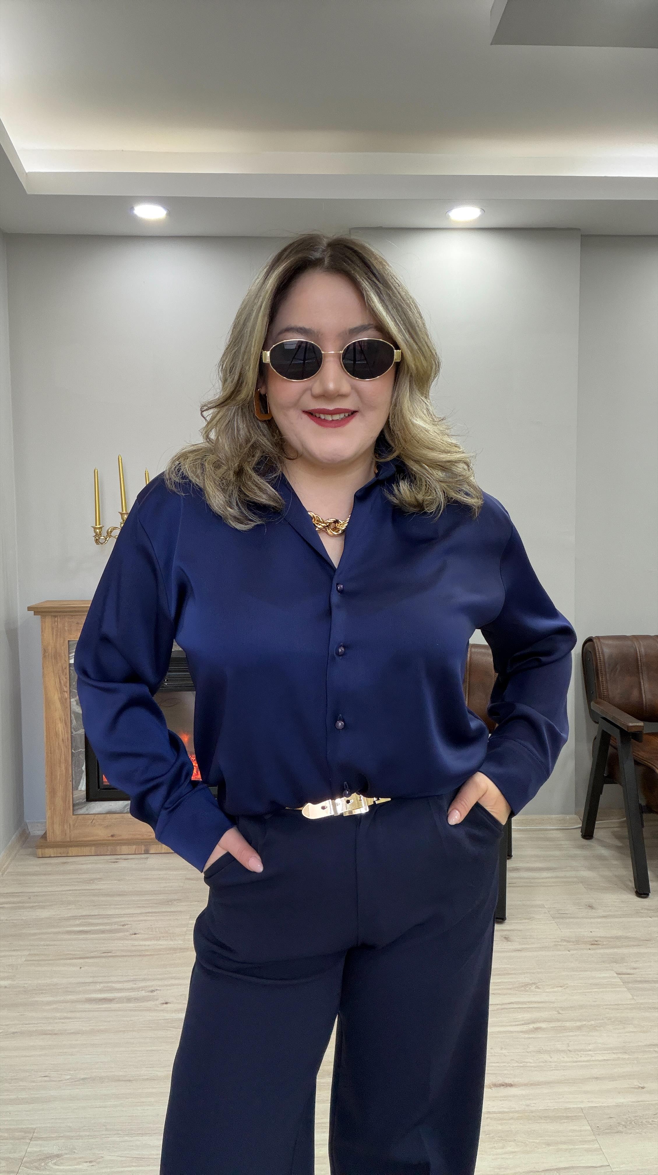 KLASİK SATEN GÖMLEK LACİVERT