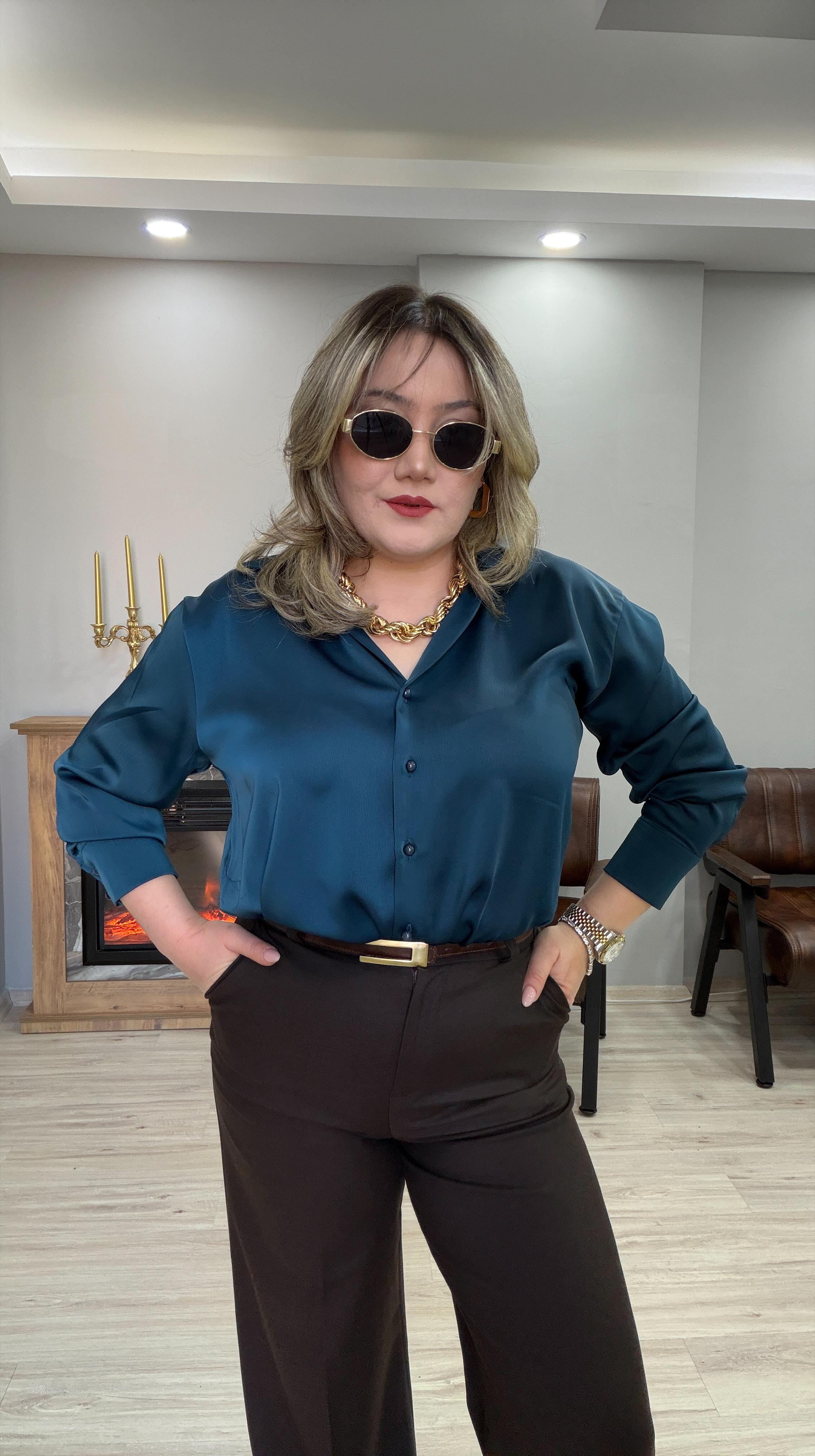 KLASİK SATEN GÖMLEK PETROL