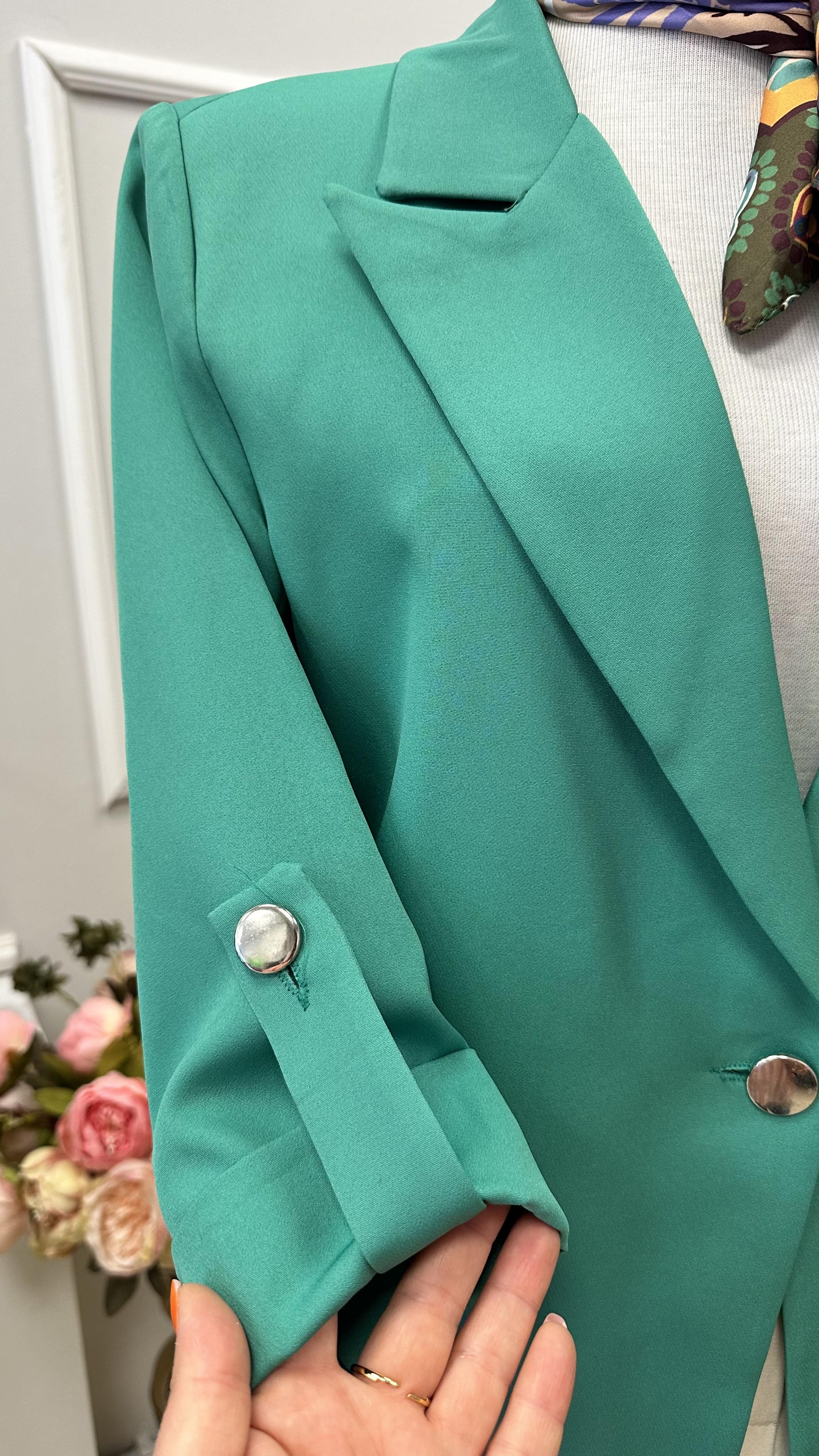 KOL DÜĞME DETAYLI BLAZER CEKET  TURKUAZ