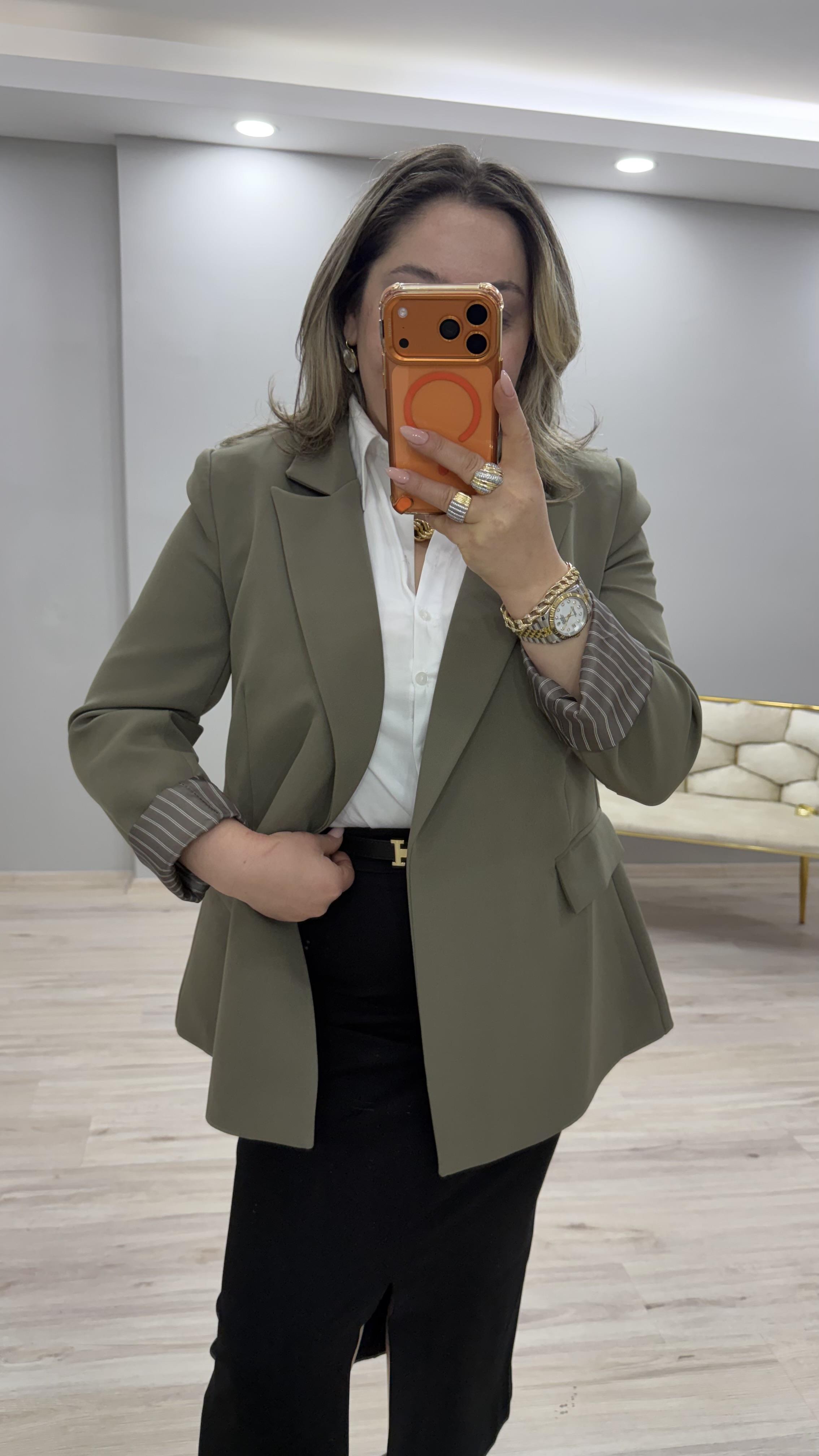 KOL KATLAMALI BLAZER CEKET HAKİ
