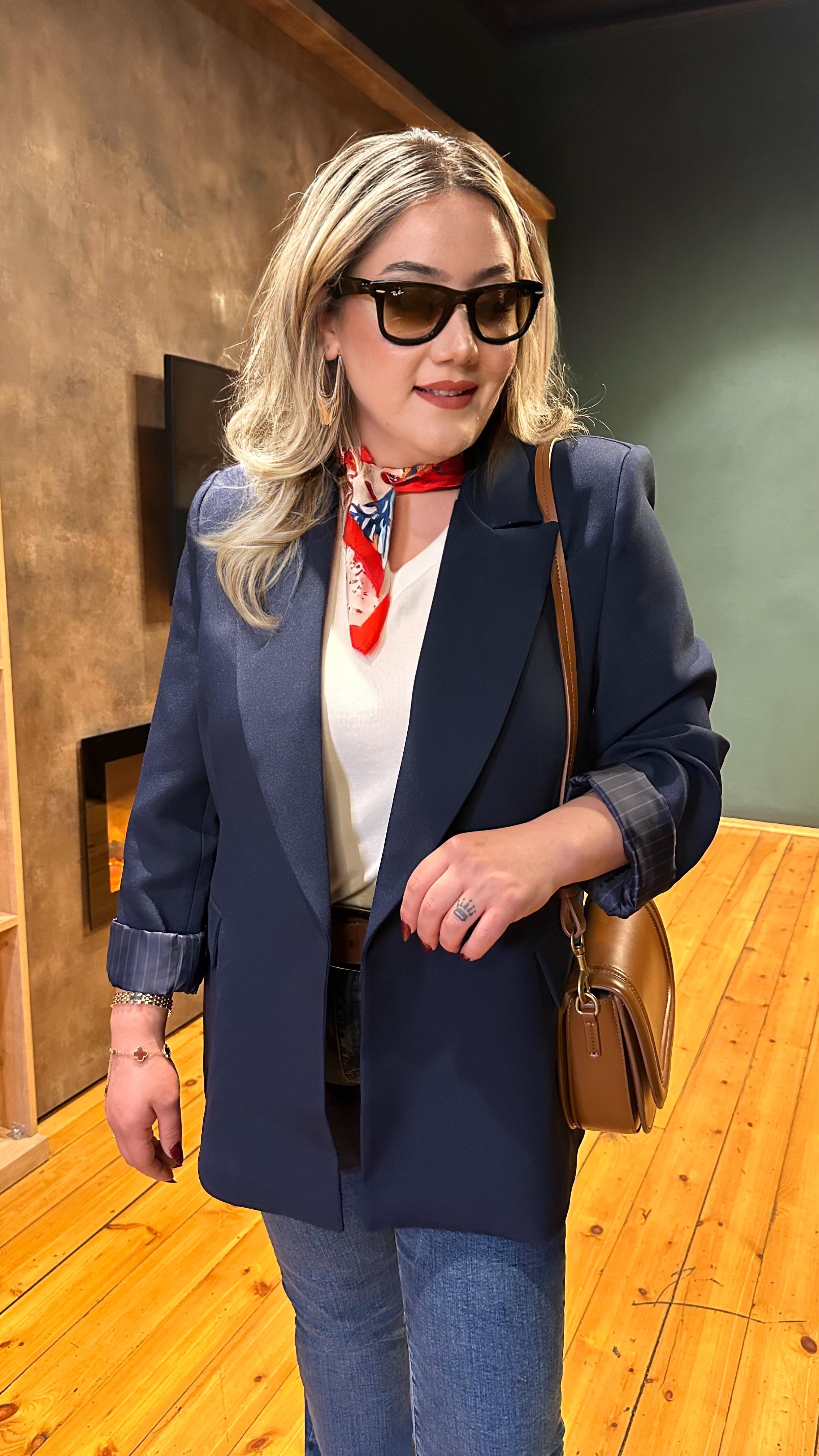 KOL KATLAMALI BLAZER CEKET LACİVERT