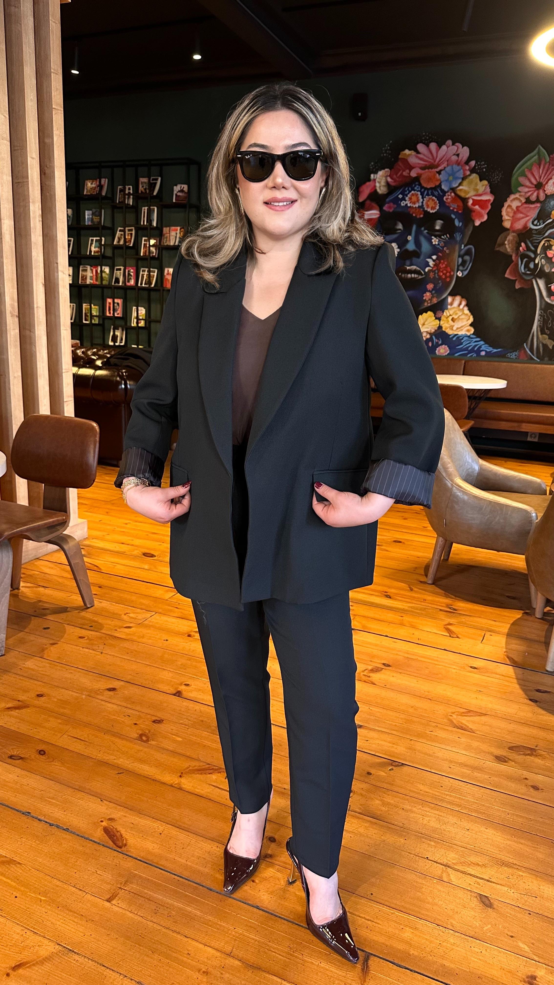 KOL KATLAMALI BLAZER CEKET SİYAH
