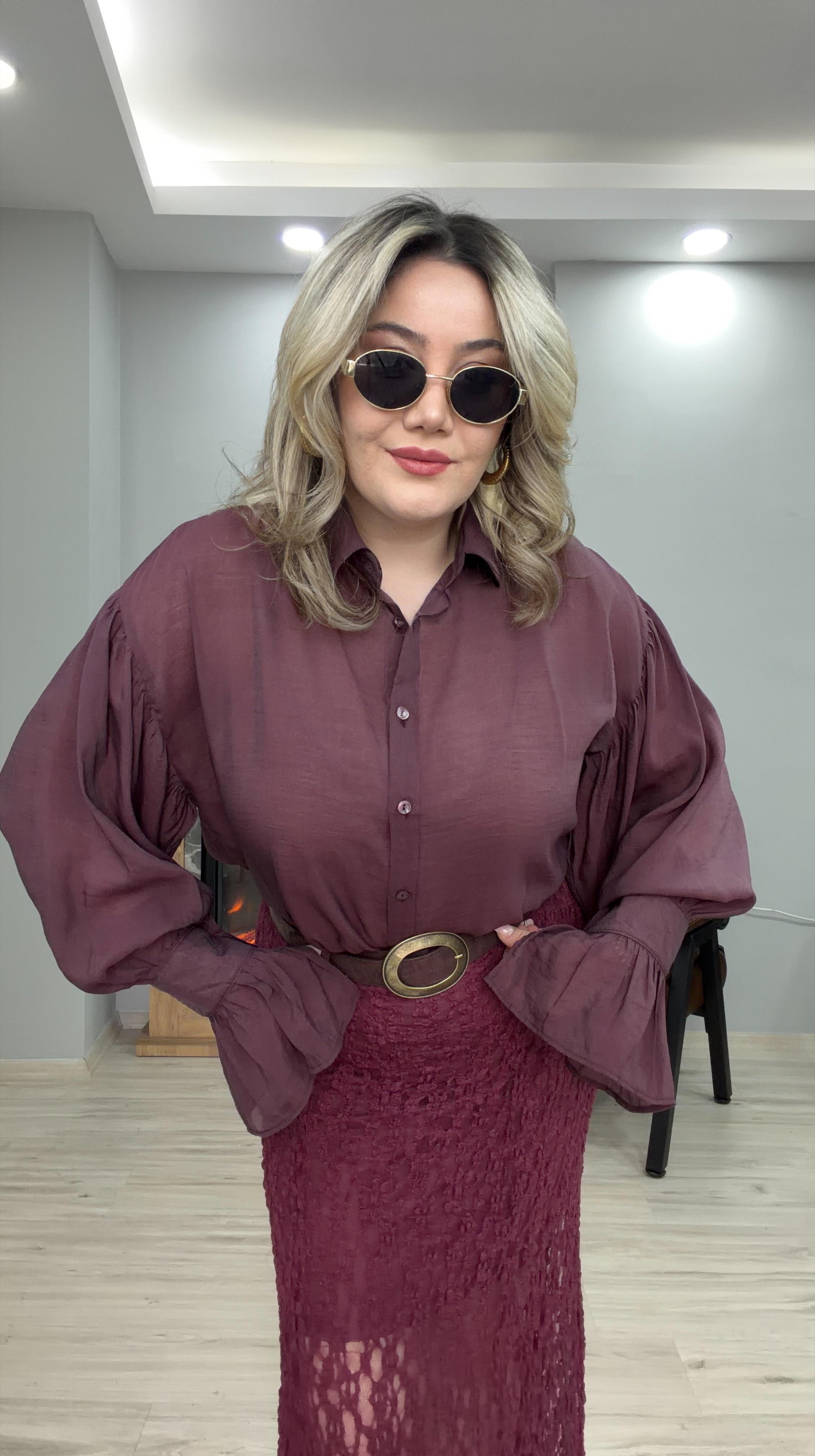 KOLLARI VOLANLI BORDO GÖMLEK