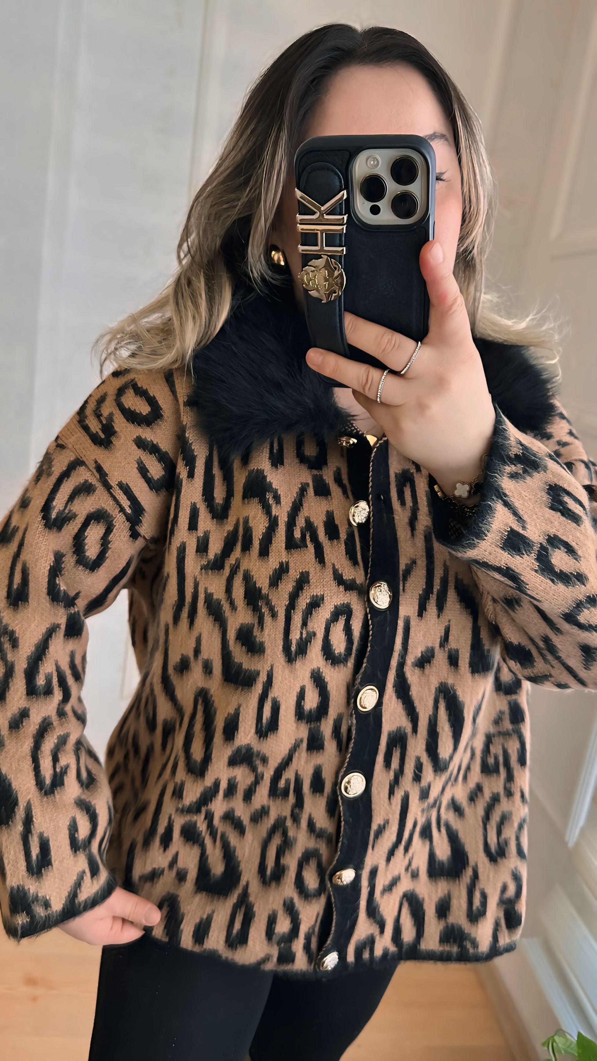 KÜRK YAKALI LEOPAR HIRKA SİYAH