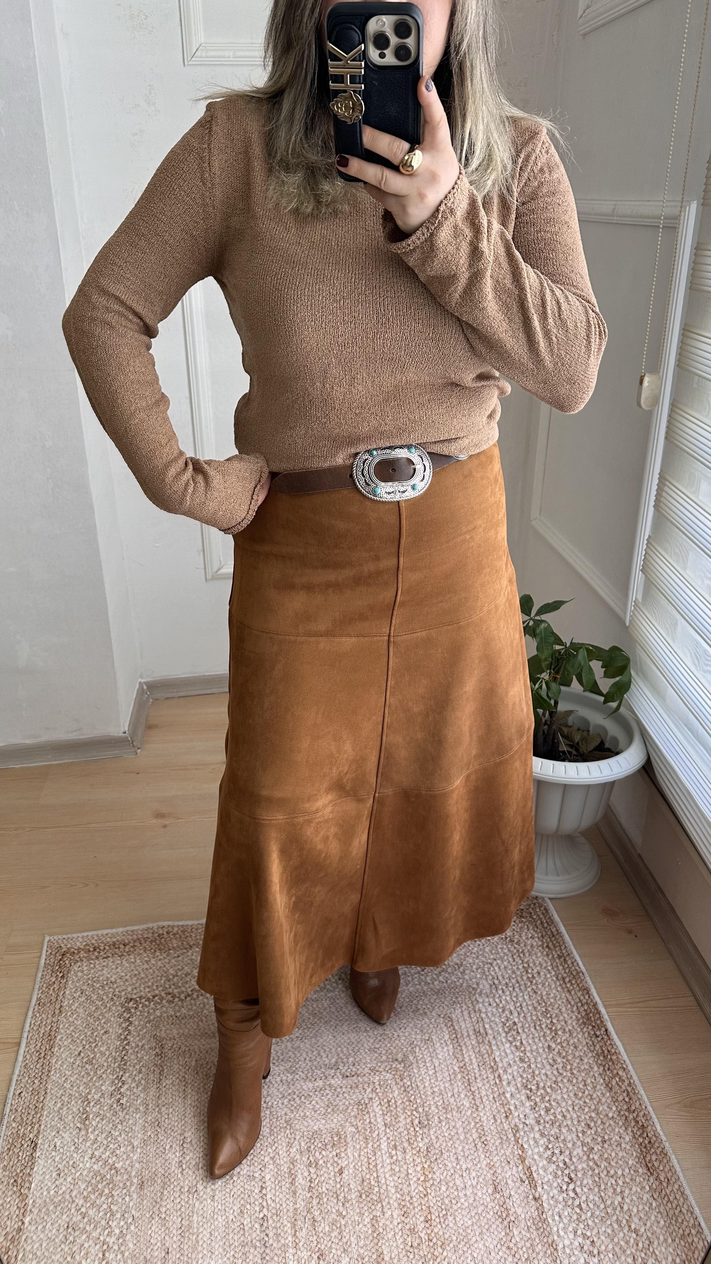 MİDİ BOY SÜET ETEK TABA