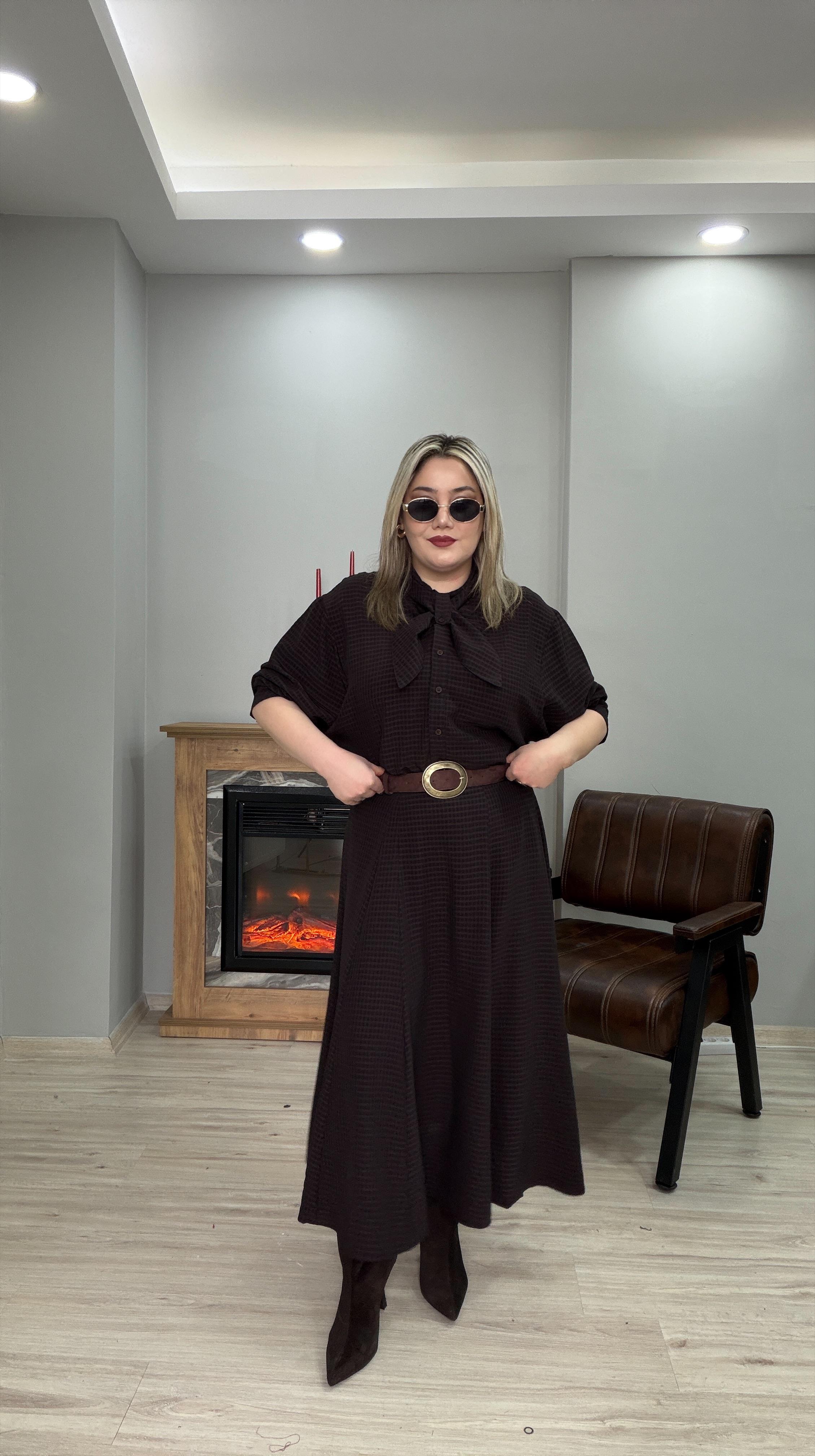 MİNİ EKOSE DESEN PARÇALI ETEK KAHVE 