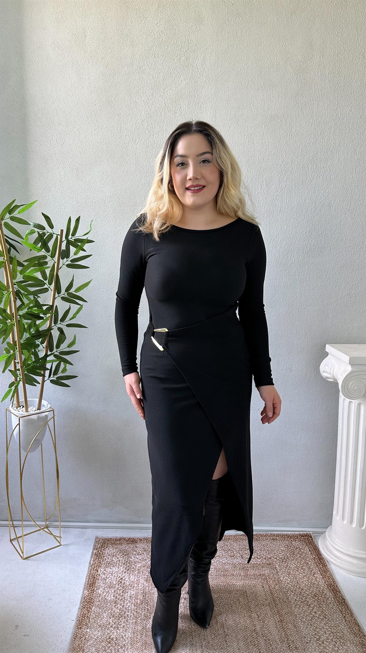 Ottoman Kumaş Gold Aksesuarlı Elbise