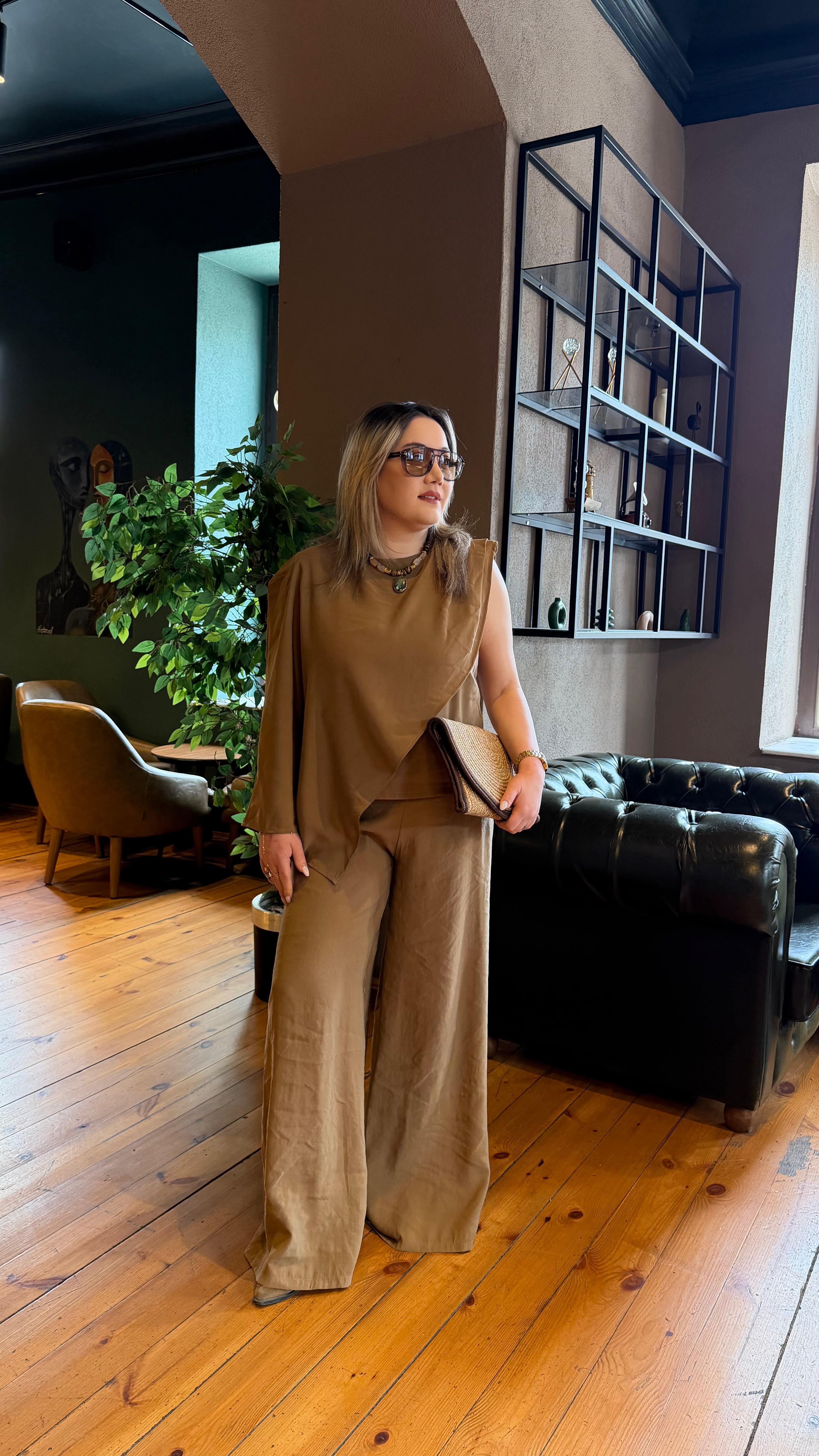 ŞAL DETAYLI TENSEL TAKIM HAKİ 