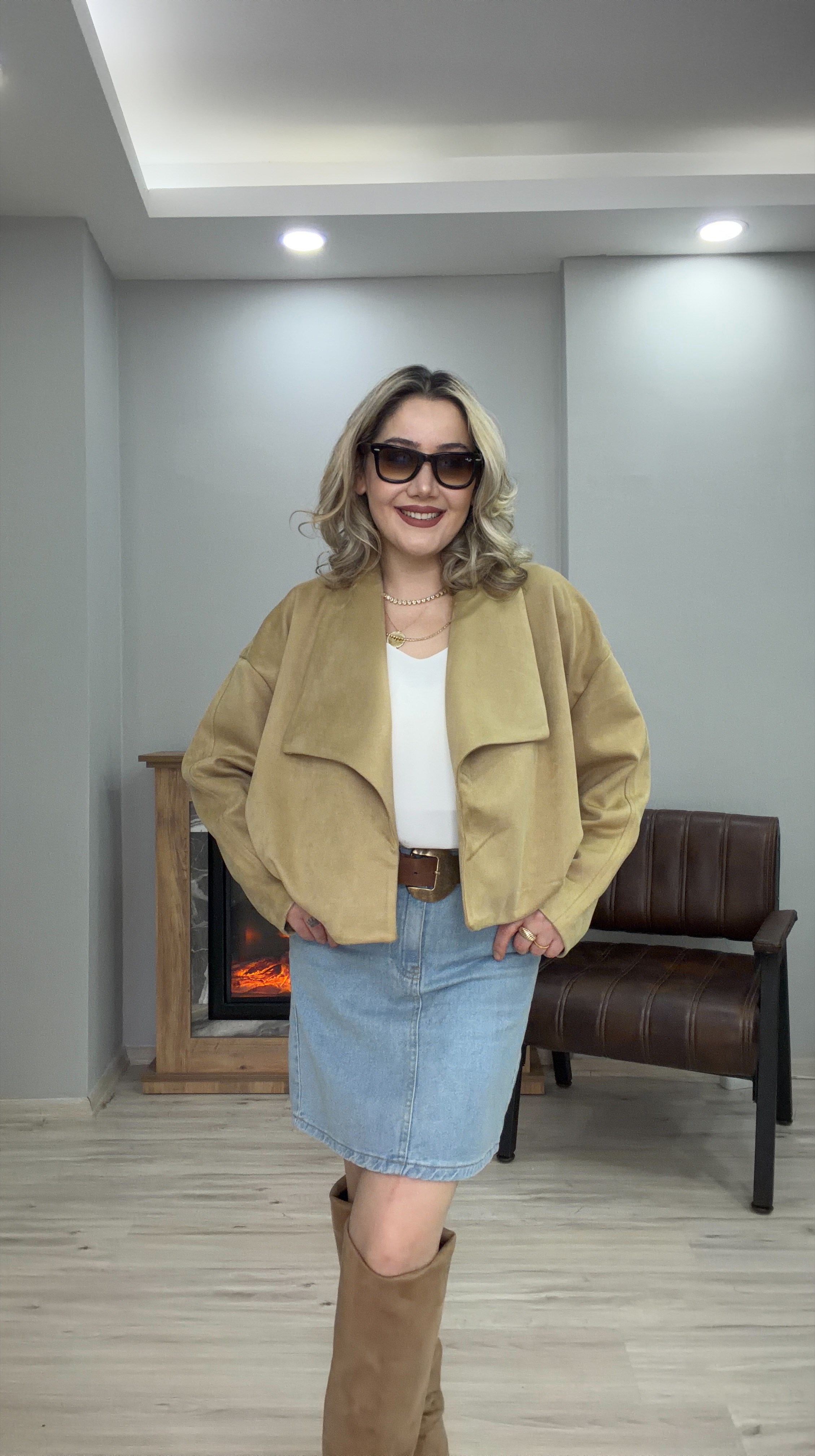 ŞAL YAKA SÜET CEKET TABA