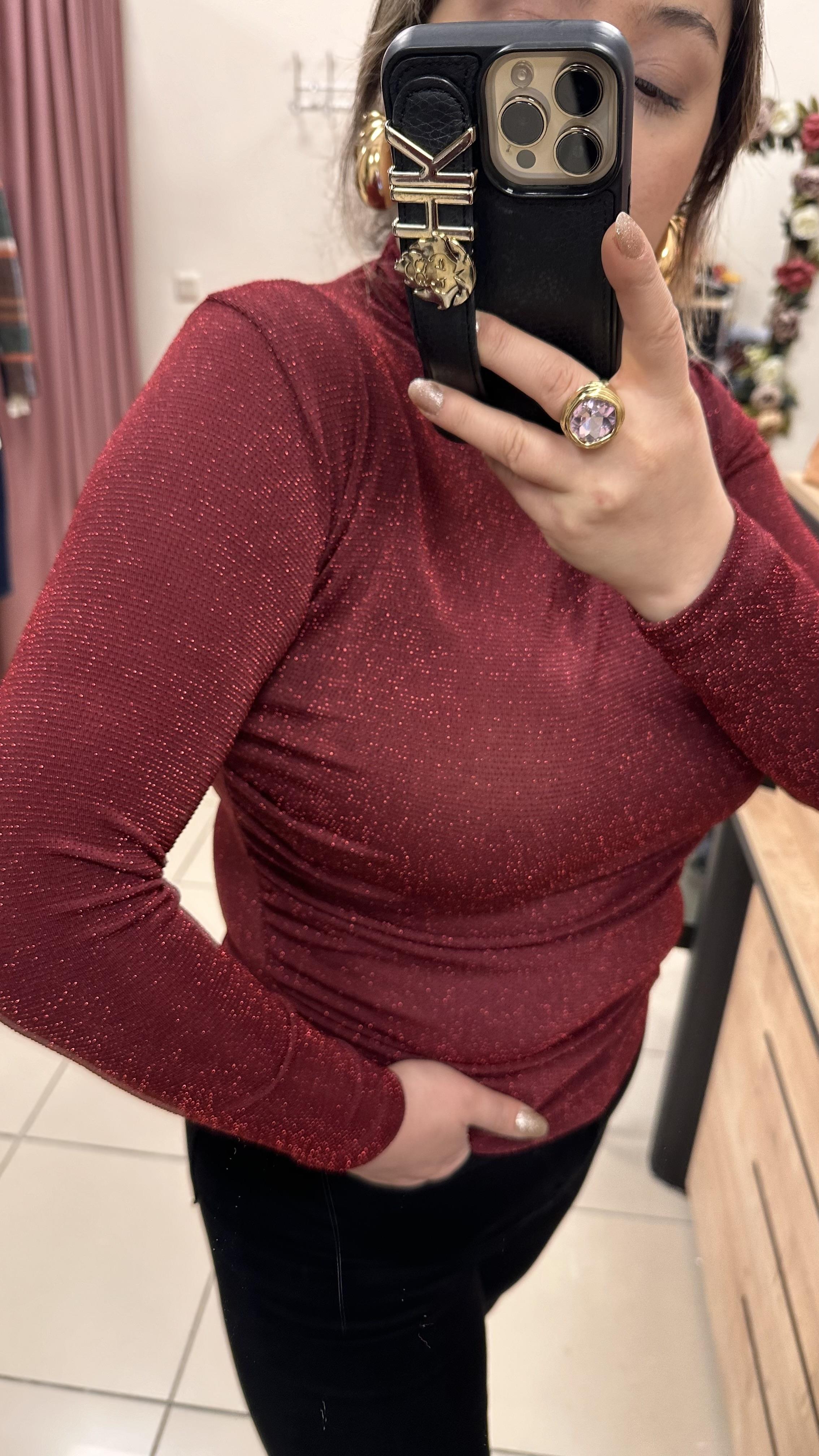 SİMLİ DRAPE DETAYLI BLUZ BORDO