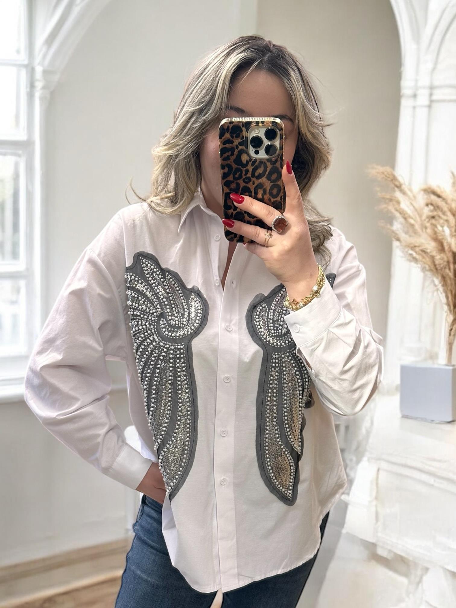 TAŞLI ANGEL POPLİN GÖMLEK BEYAZ