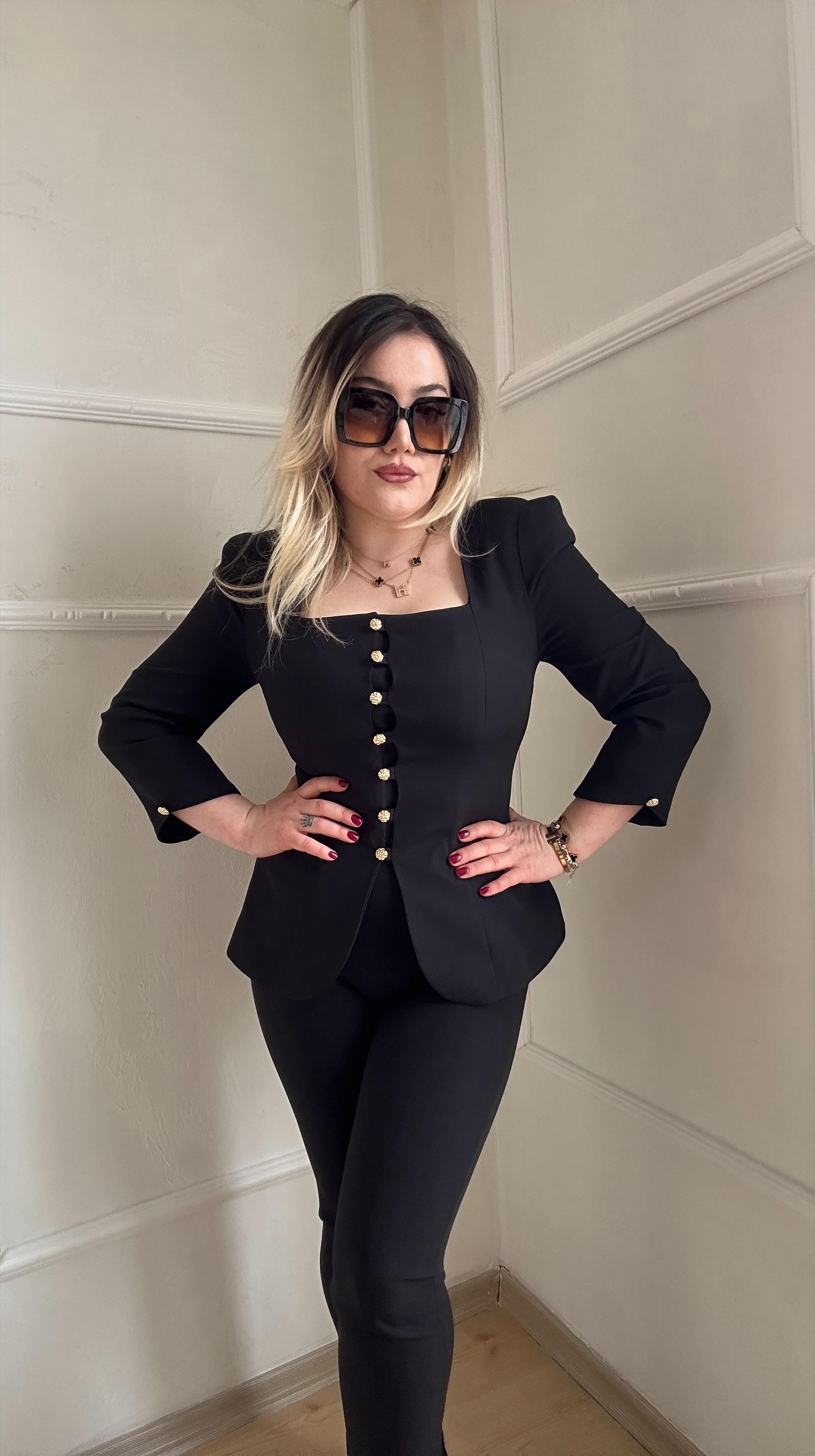 Vatkalı tasarım ceket siyah