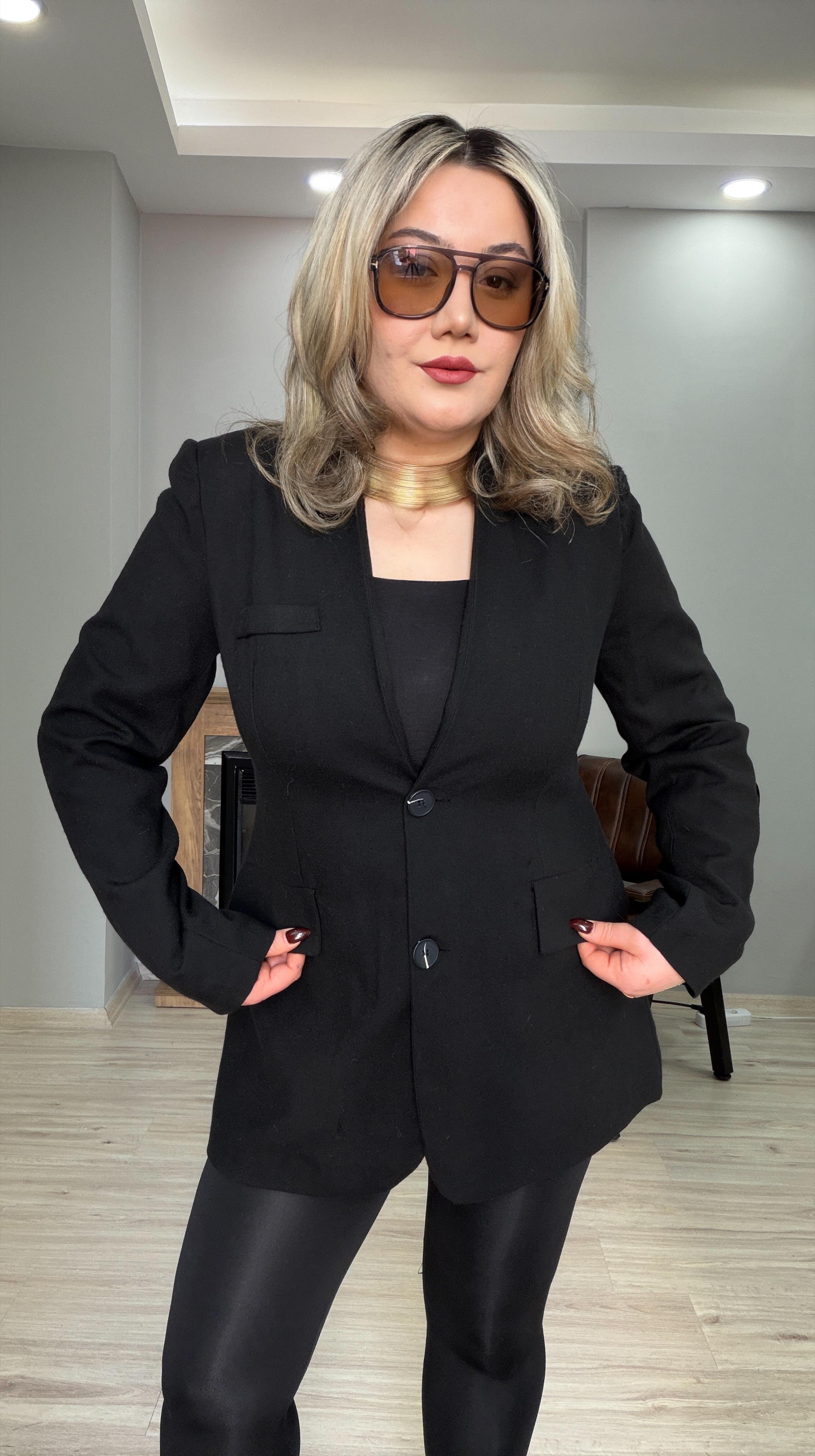 YAKASIZ KAŞE CEKET SİYAH 