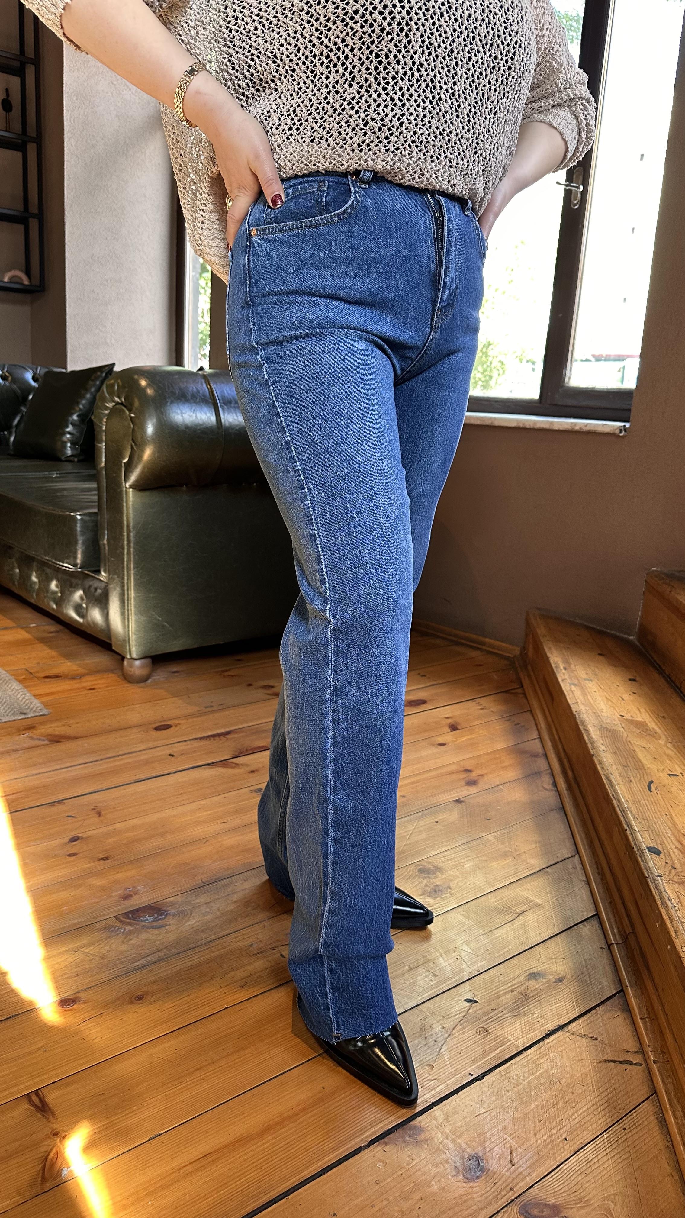 YÜKSEK BEL WİDE LEG JEAN MAVİ