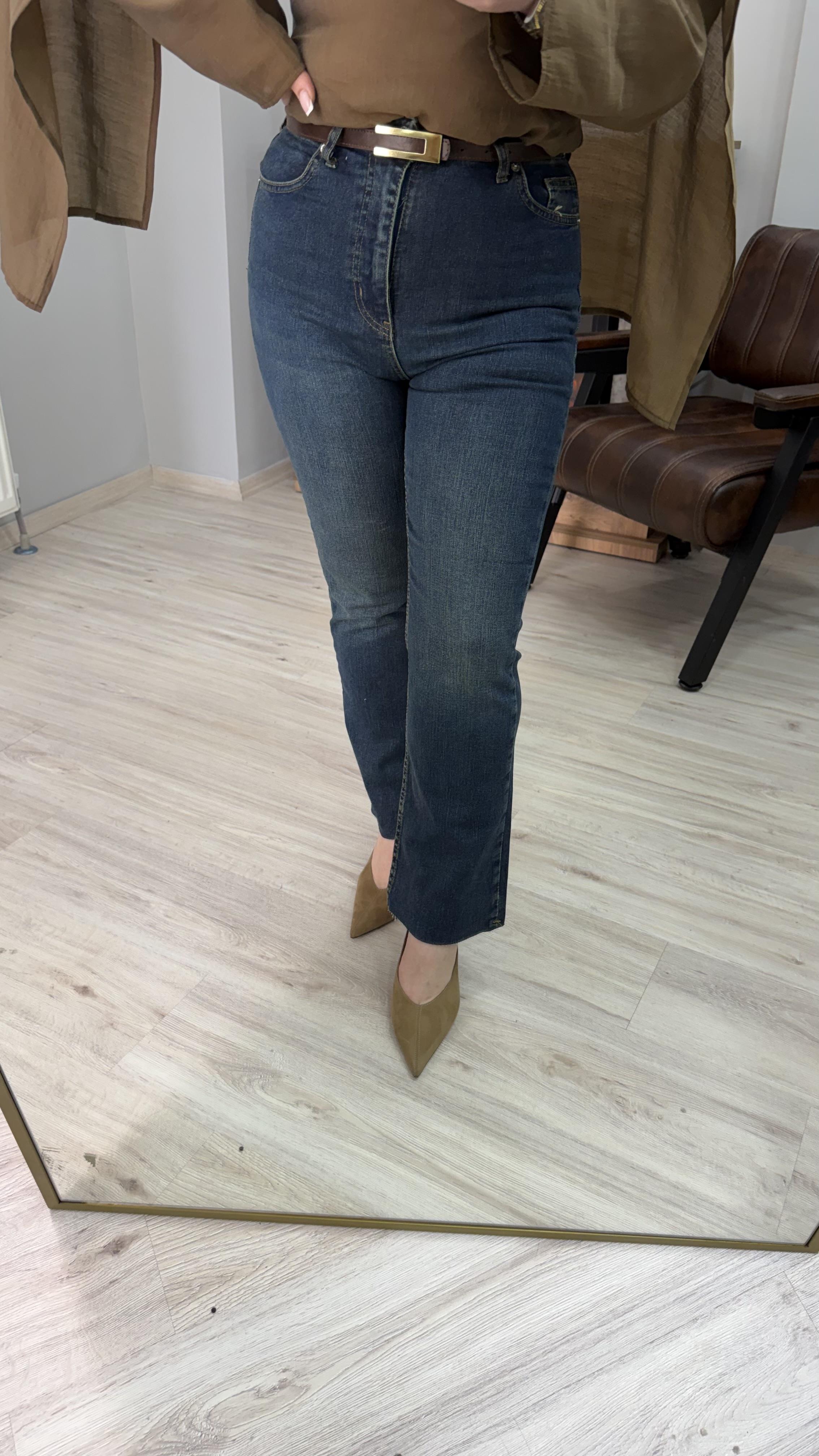 YÜKSEL BEL LİKRALI FLARE PASLI JEAN