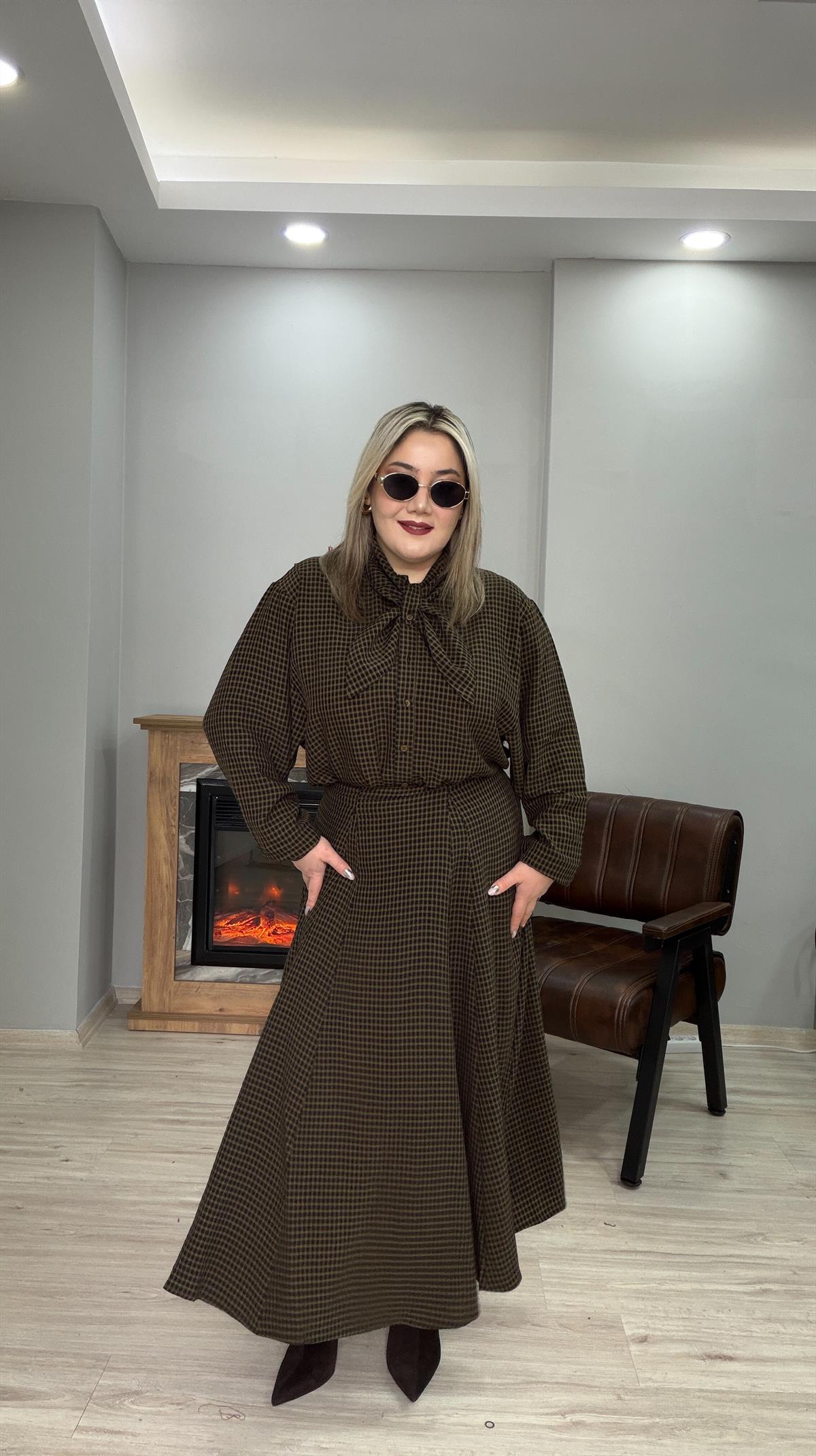  MİNİ EKOSE DESEN PARÇALI ETEK HAKİ