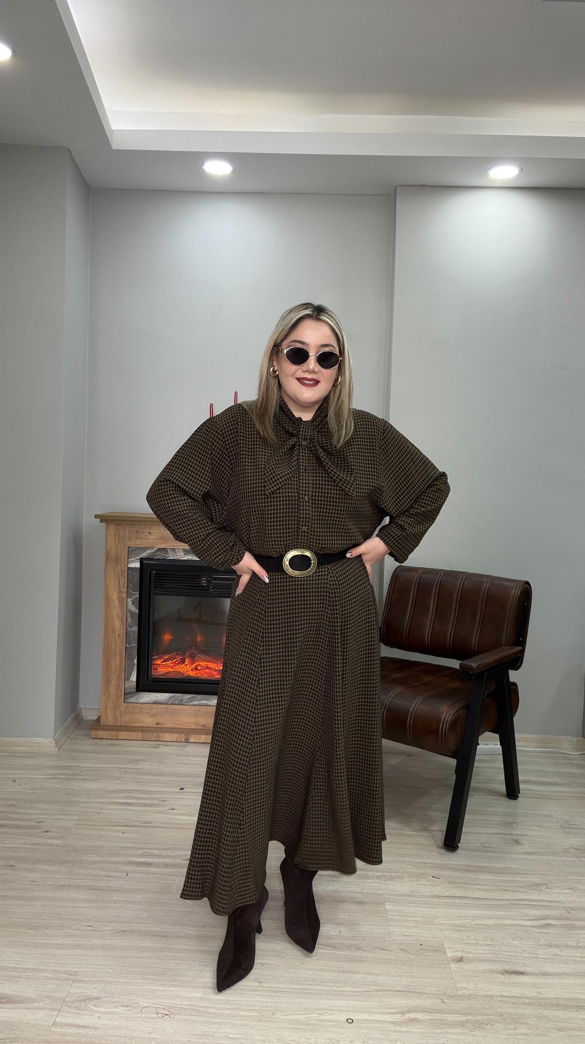  MİNİ EKOSE DESEN PARÇALI ETEK HAKİ