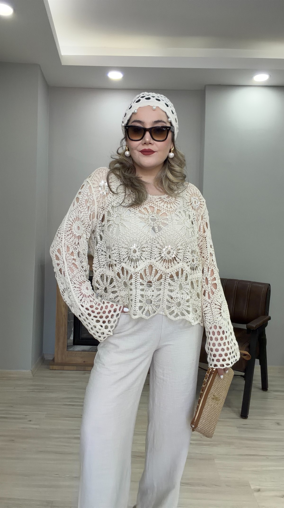AJURLU DANTEL TRİKO BLUZ 