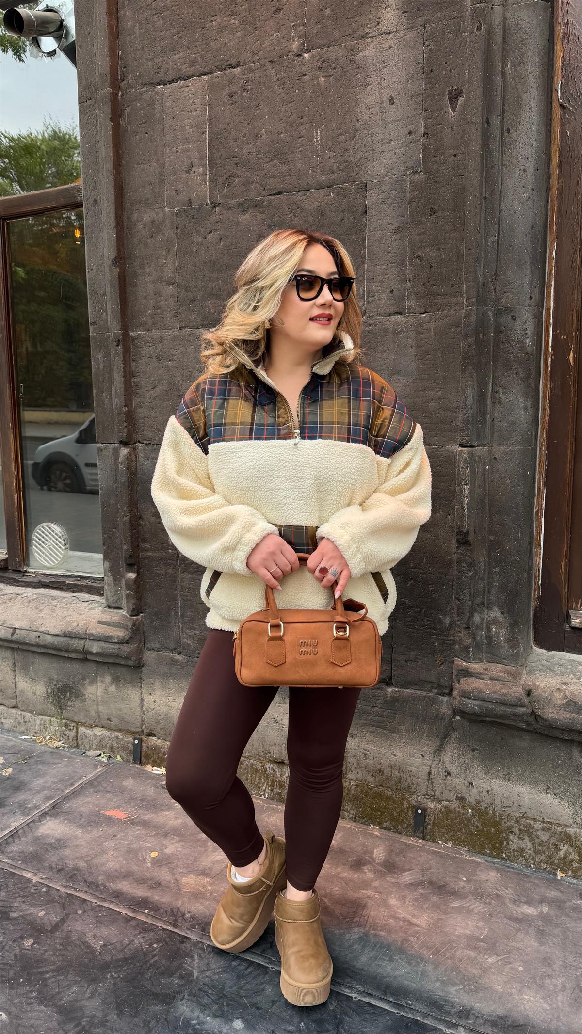 BAKLAVA DESEN PELUŞ SWEAT HAKİ