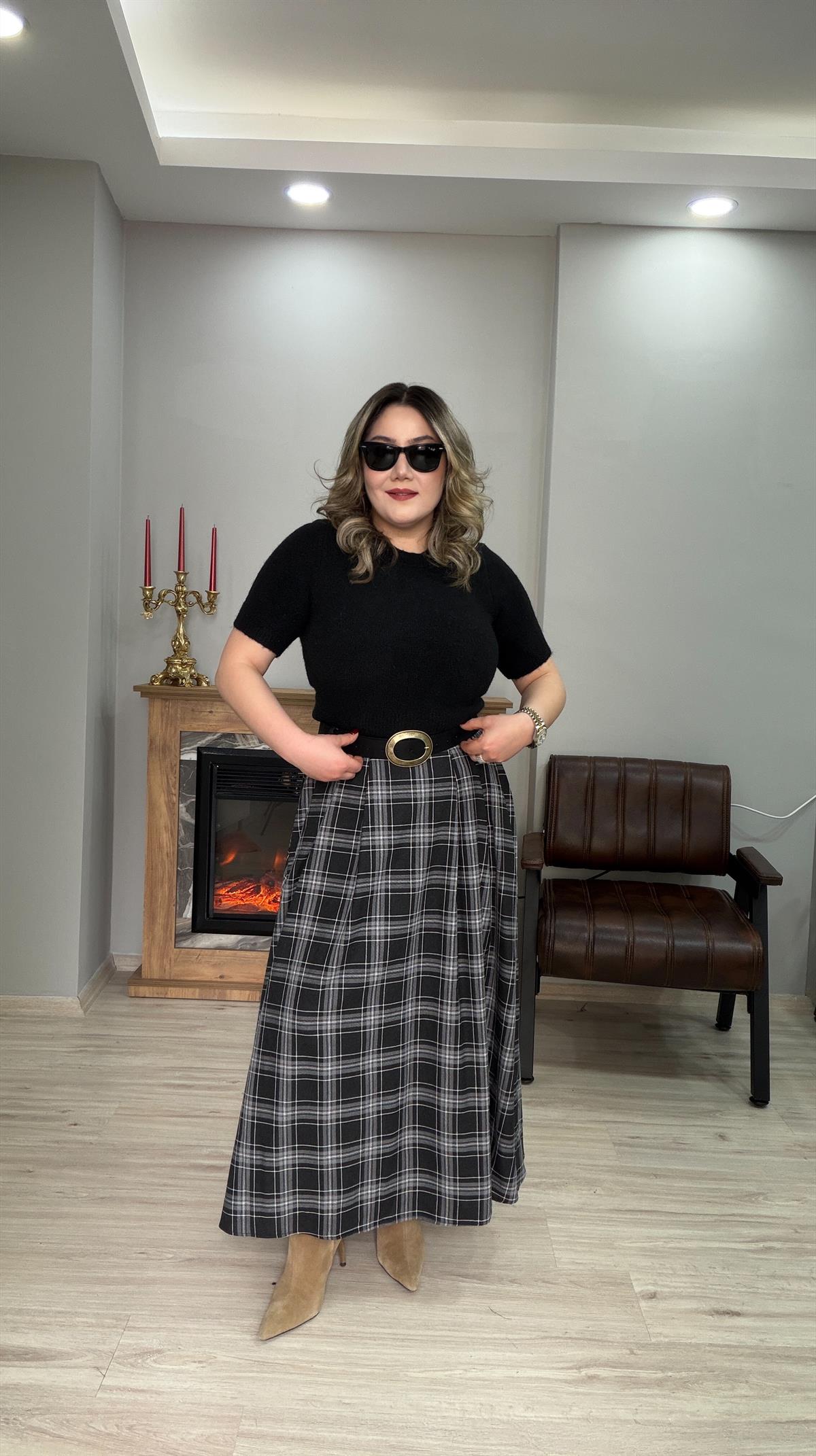 BELDEN LASTİKLİ EKOSE ETEK SİYAH