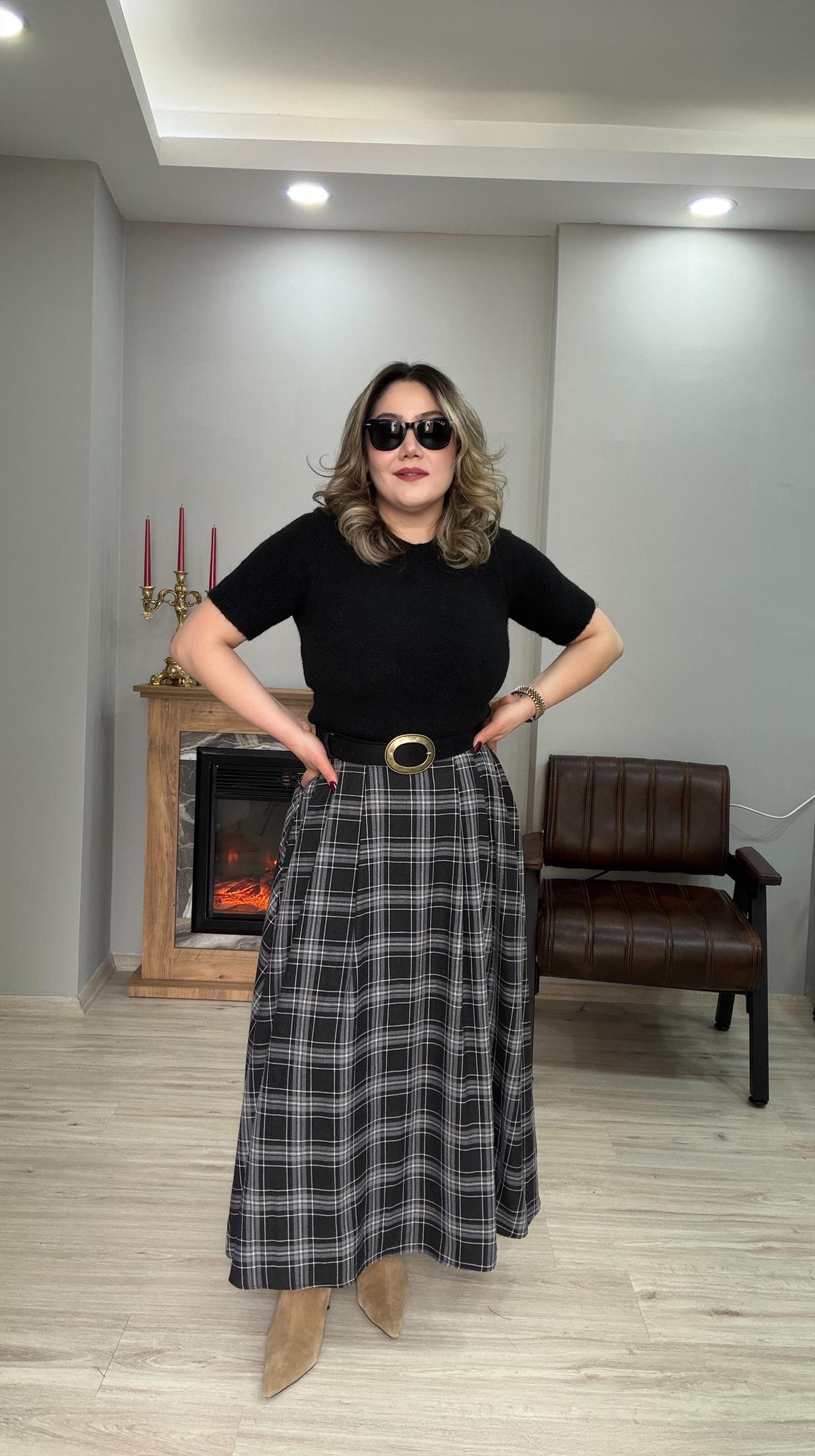 BELDEN LASTİKLİ EKOSE ETEK SİYAH