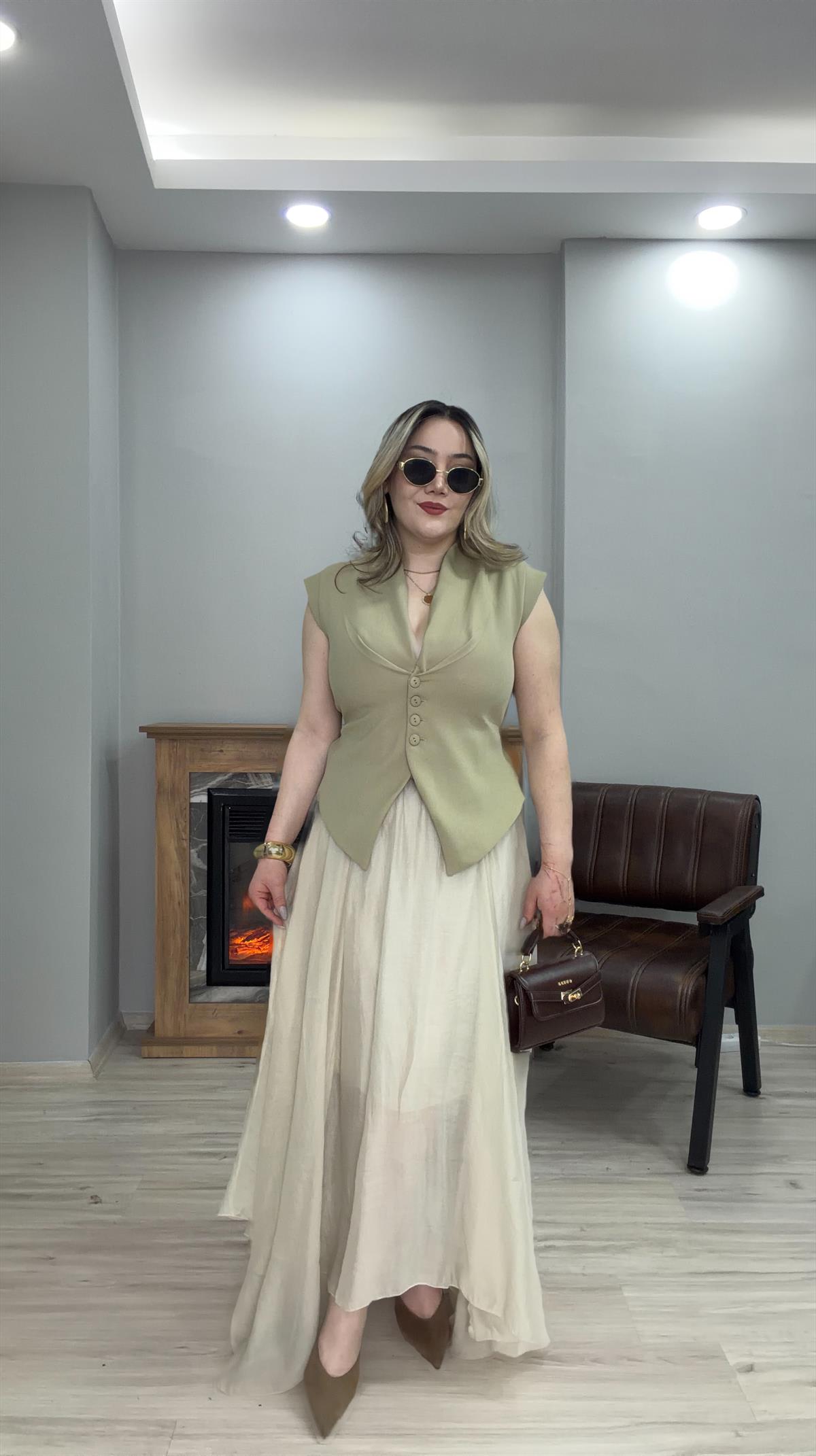 BELİ LASTİKLİ ASİMETRİK TENSEL ETEK TAŞ