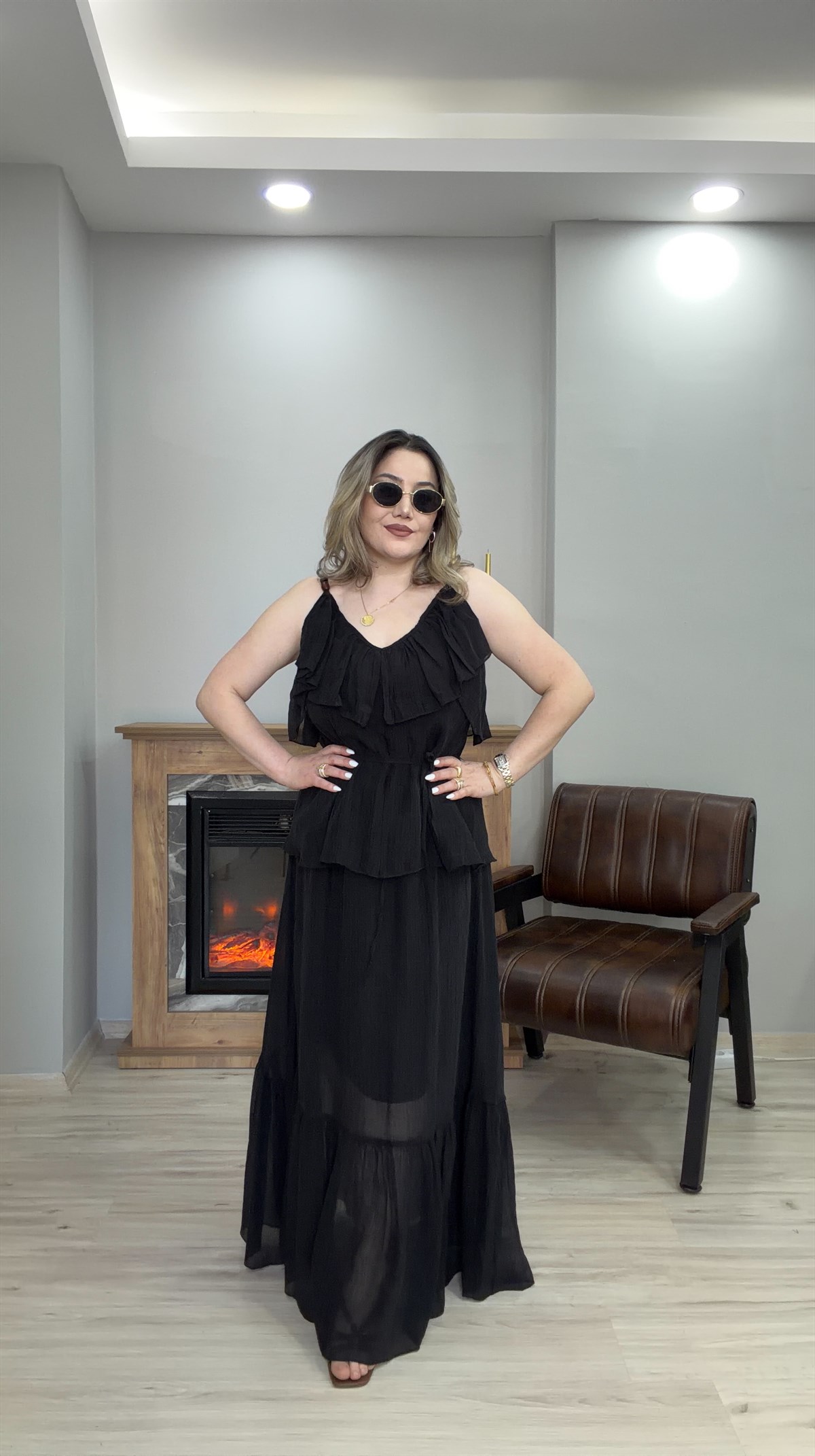 BELİ LASTİKLİ TENSEL ETEK SİYAH