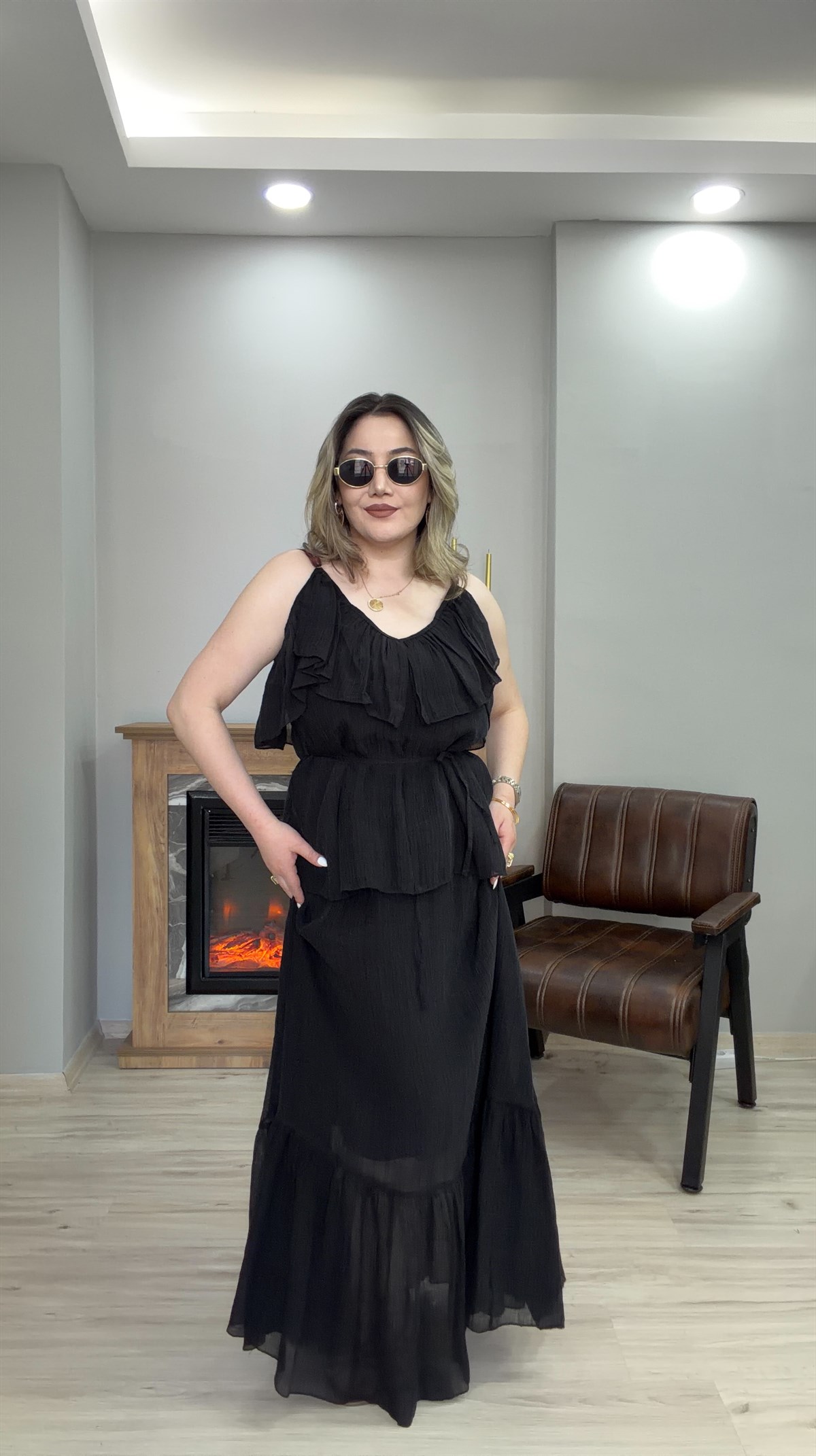 BELİ LASTİKLİ TENSEL ETEK SİYAH