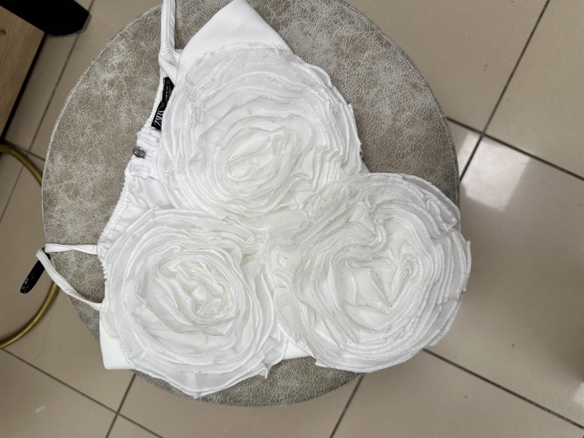 BEYAZ ROSE CROP BLUZ