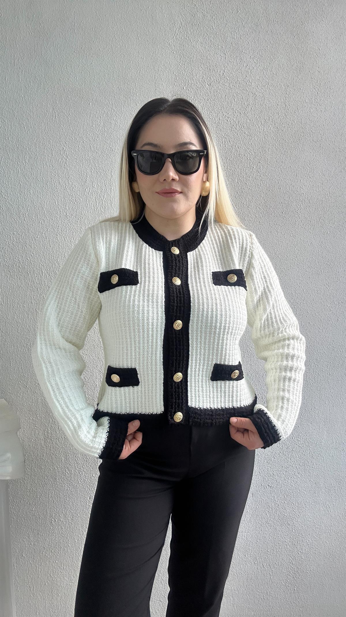 beyaz siyah biyeli chanel hırka