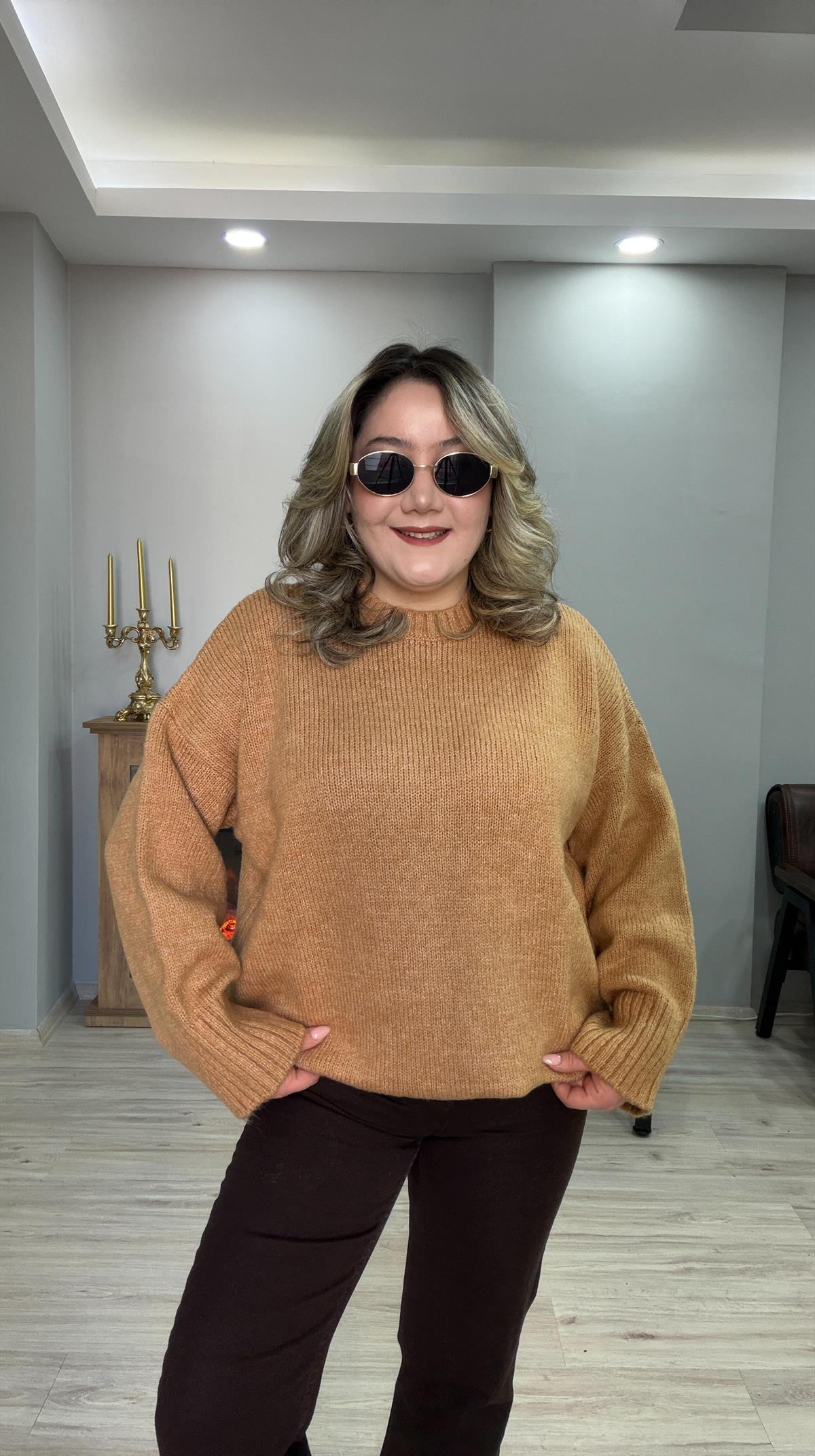 BİSİKLET YAKA CASUAL KAZAK CAMEL