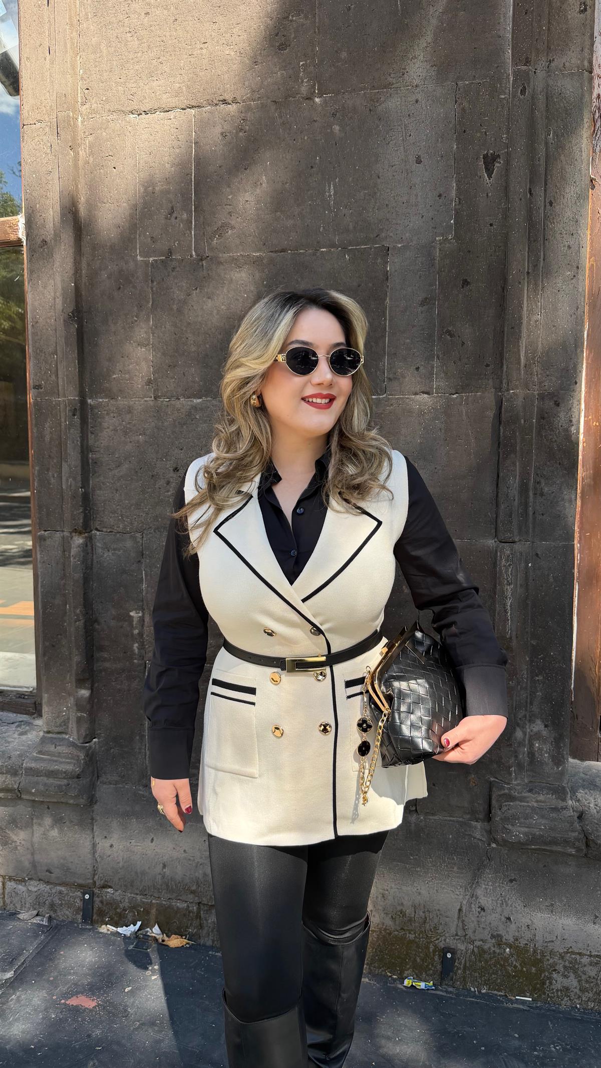 BİYELİ KRUVAZE TRİKO YELEK EKRU