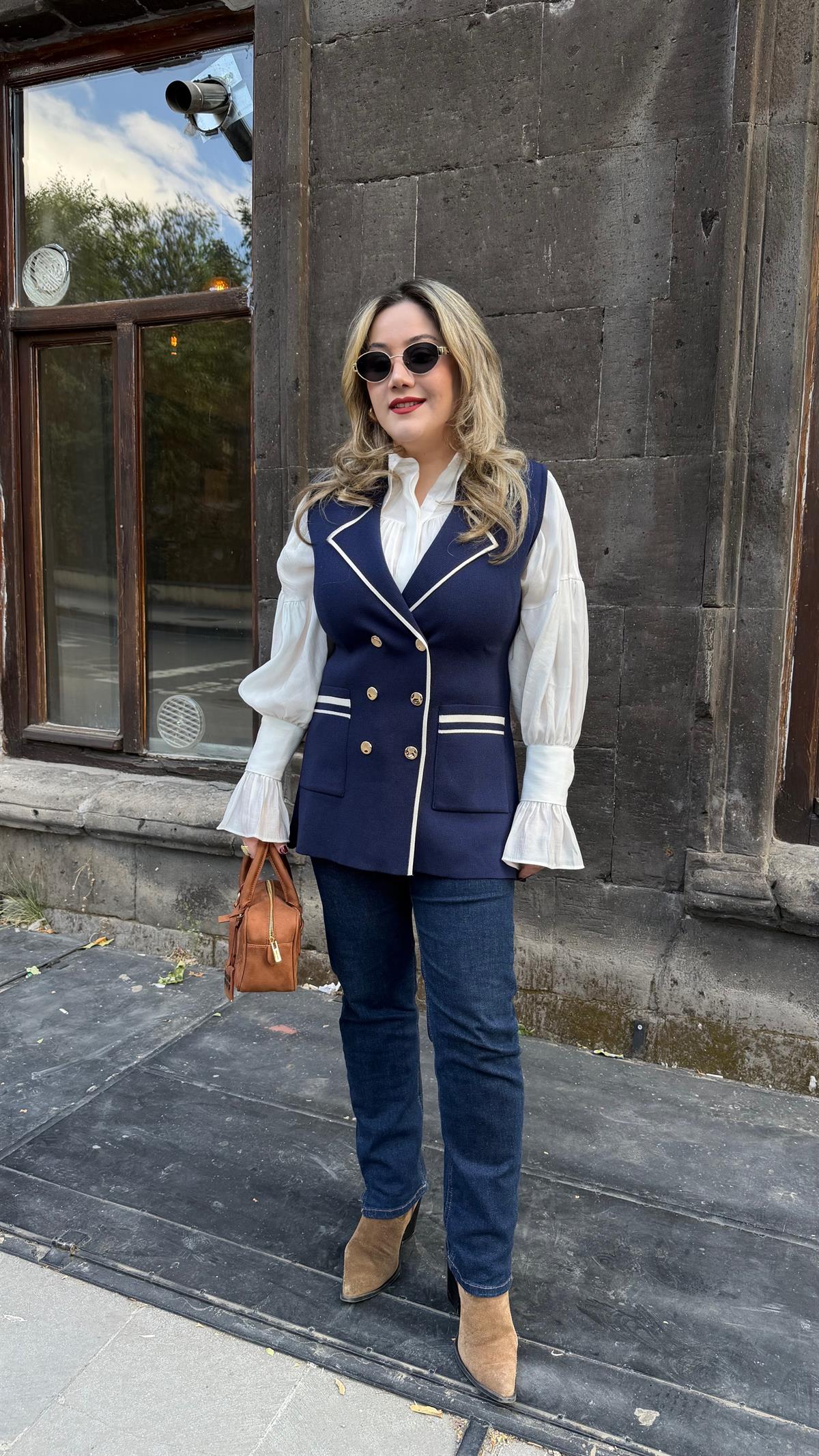 BİYELİ KRUVAZE TRİKO YELEK LACİVERT