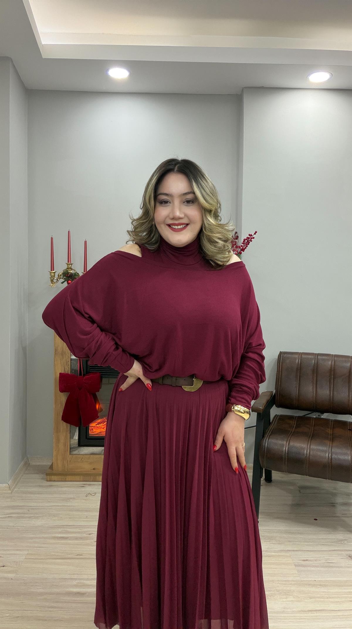 BLUZ ELBİSE TAKIM BORDO