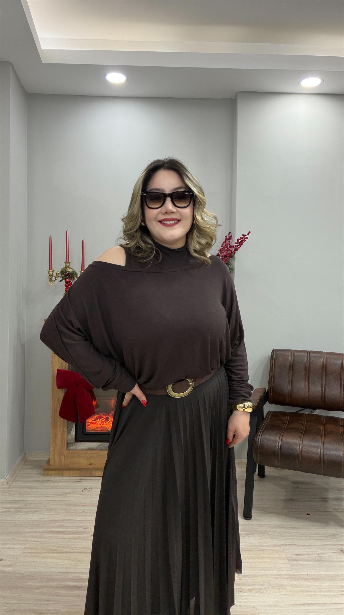 BLUZ ELBİSE TAKIM KAHVE