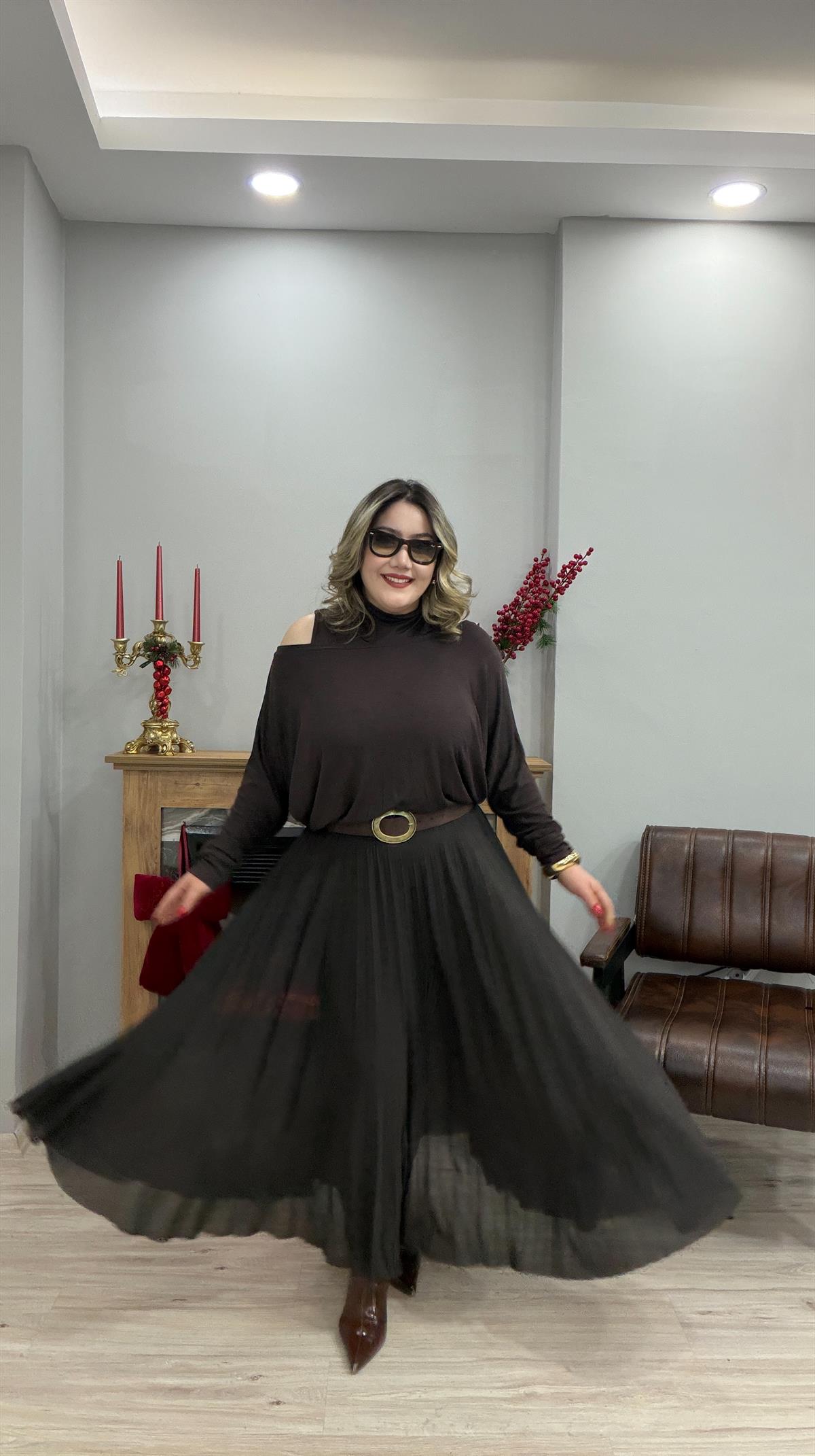 BLUZ ELBİSE TAKIM KAHVE