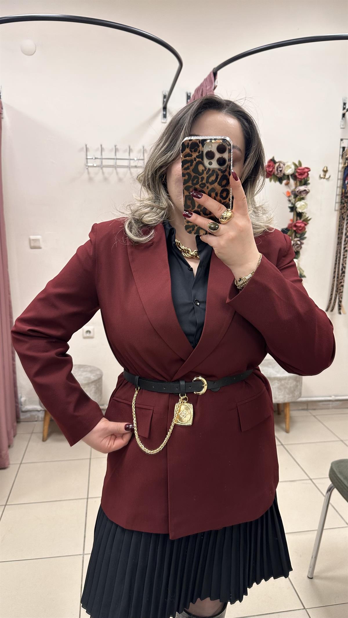 BORDO ÇİFT DÜĞMELİ BLAZER CEKET