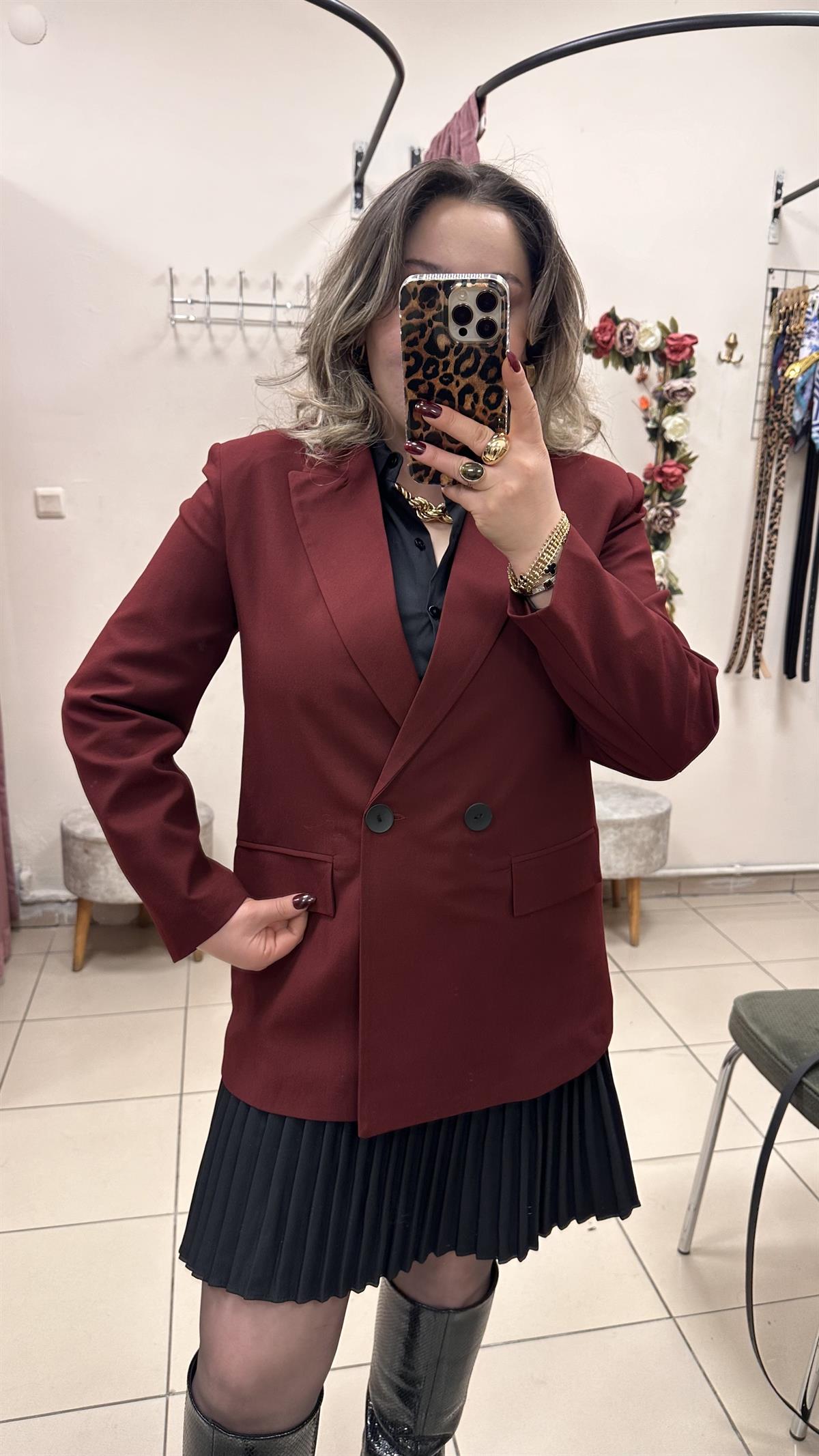 BORDO ÇİFT DÜĞMELİ BLAZER CEKET