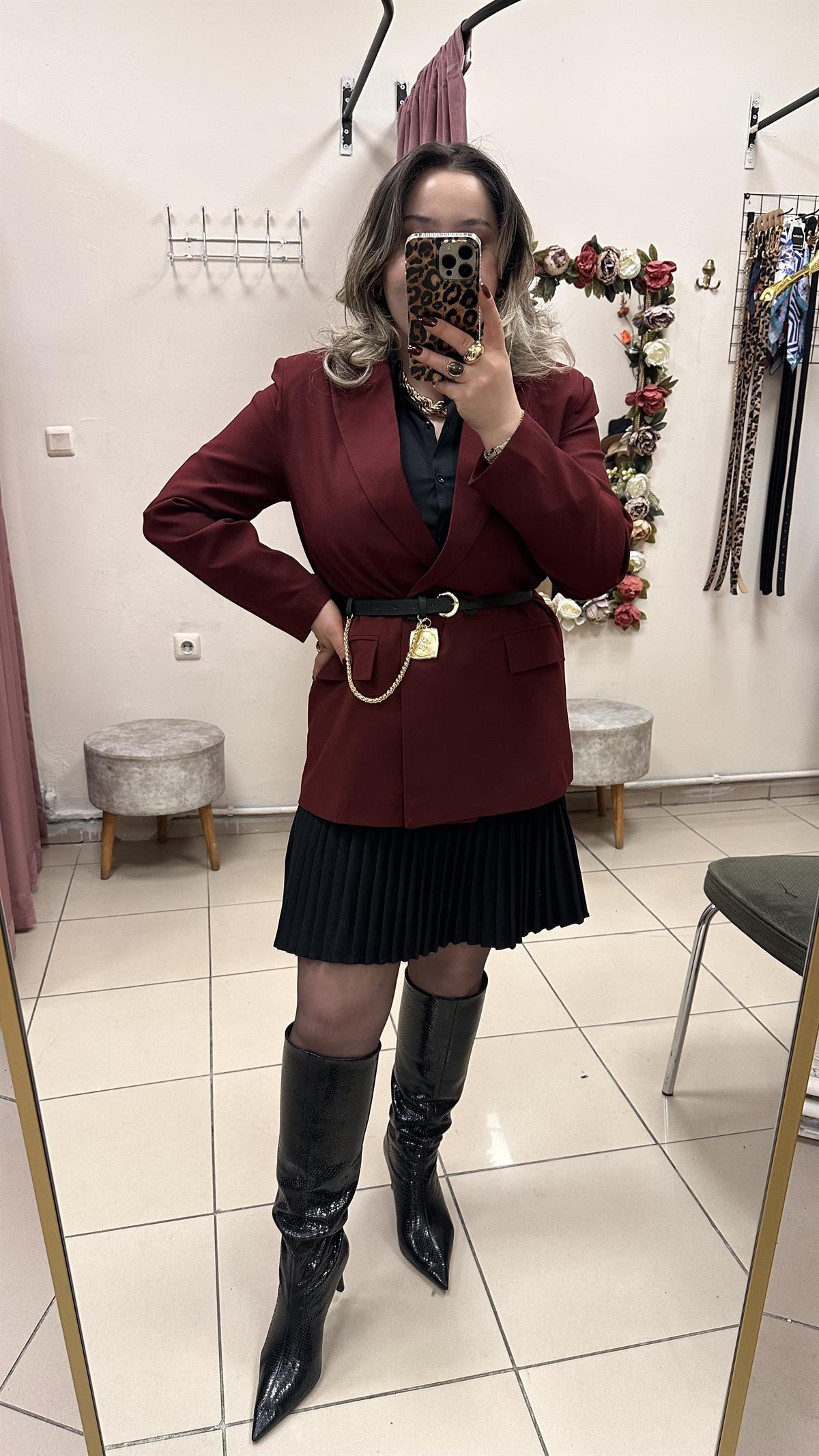 BORDO ÇİFT DÜĞMELİ BLAZER CEKET