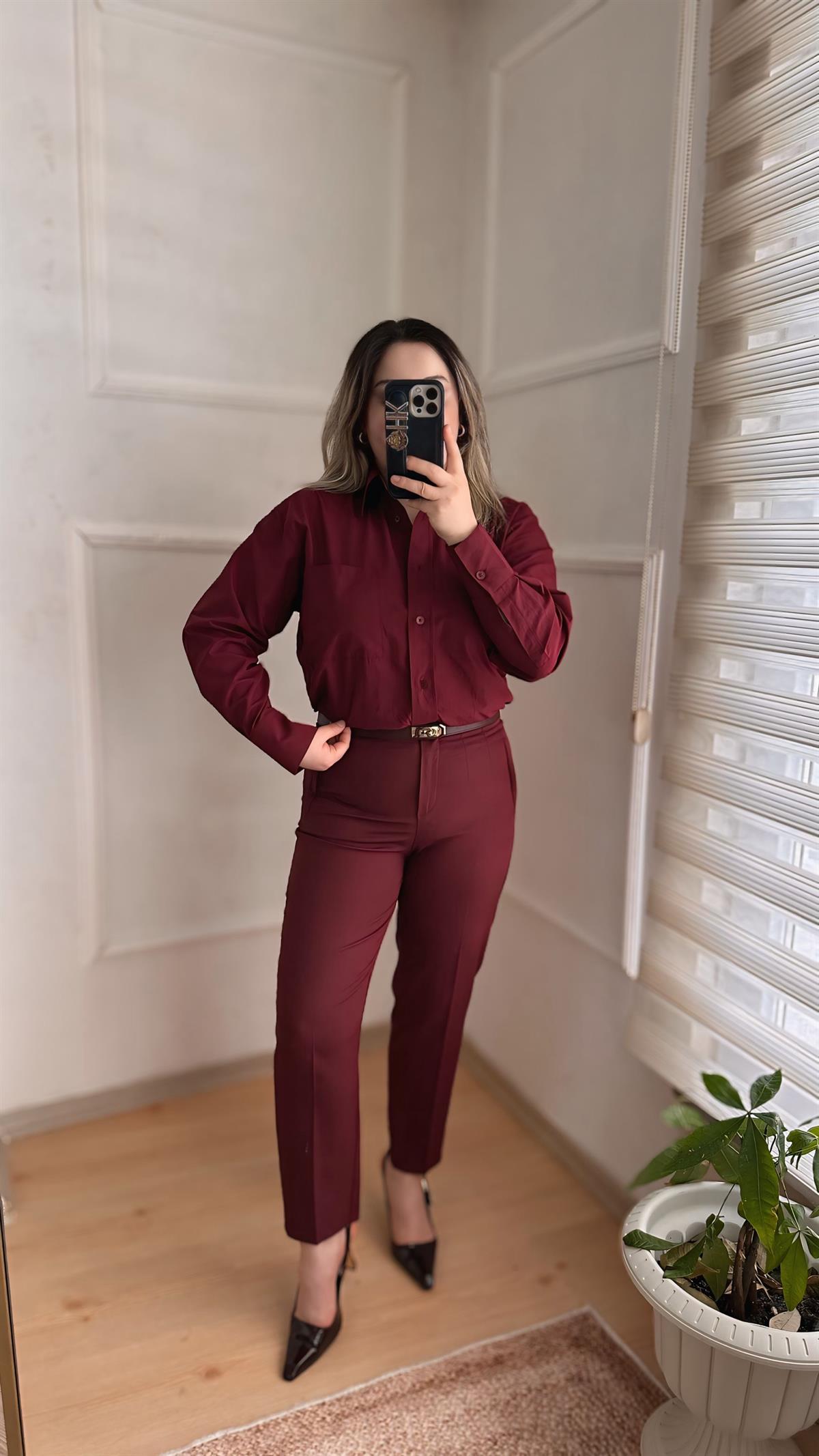Bordo filatolu kumaş pantolon