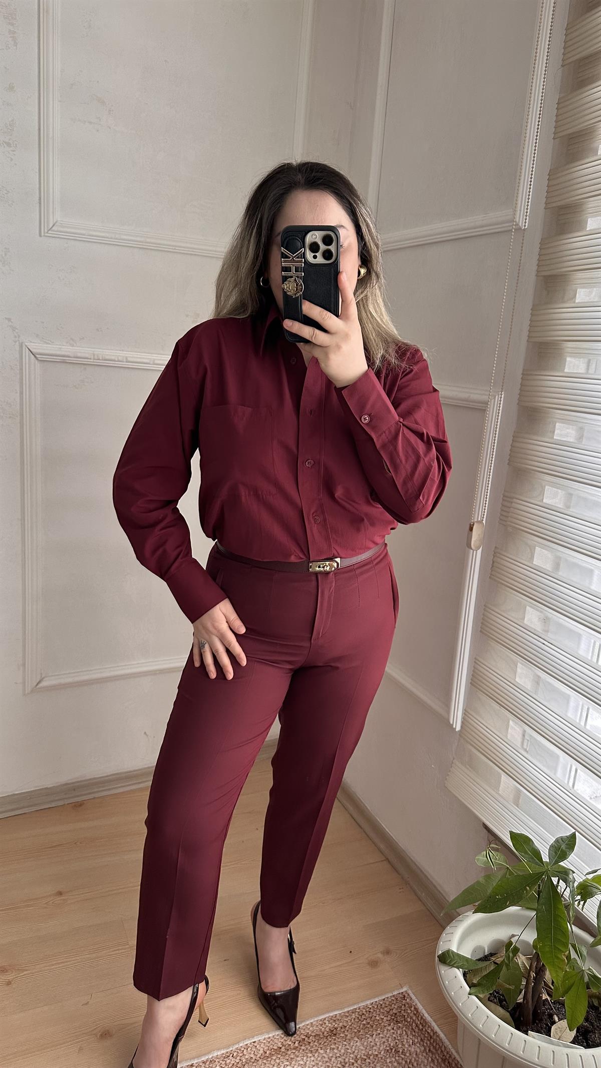 Bordo filatolu kumaş pantolon