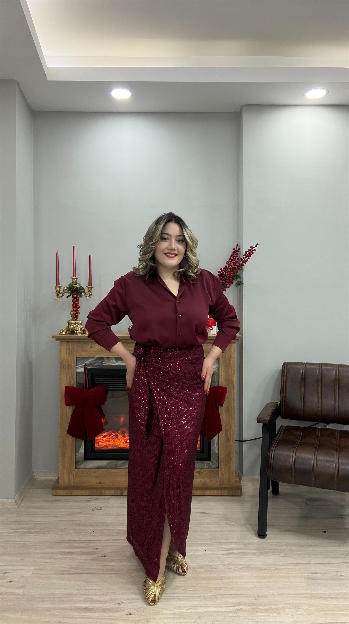 BORDO PAYETLİ ANVELOP BAĞLAMALI ETEK