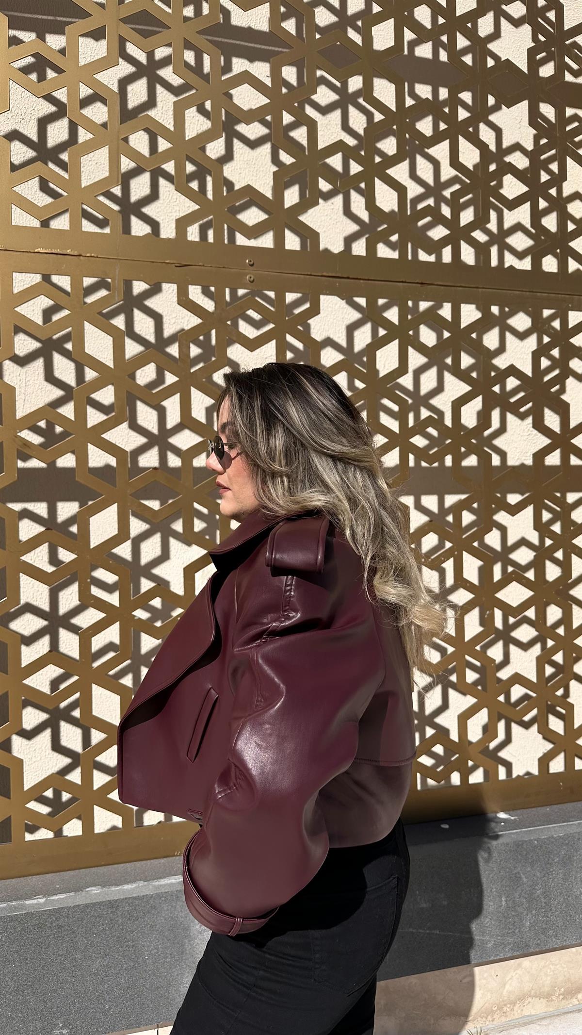 BORDO VATKALI DERİ CEKET