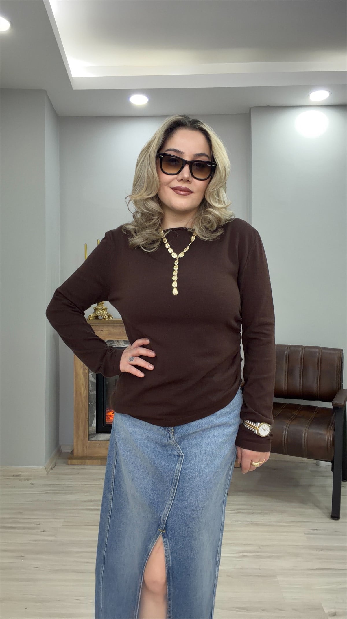 BÜZGÜLÜ TRİKO KAZAK KAHVE