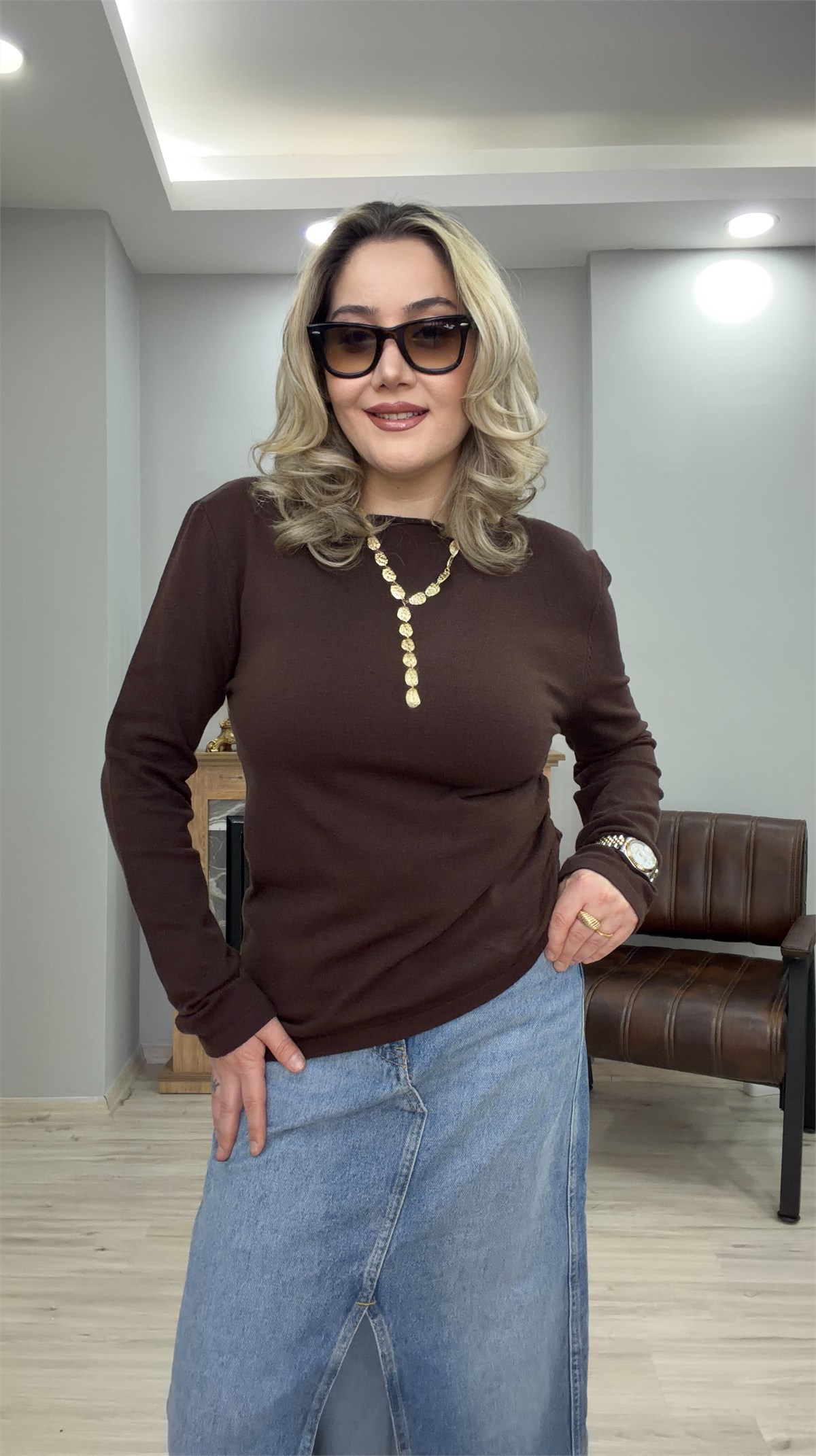 BÜZGÜLÜ TRİKO KAZAK KAHVE